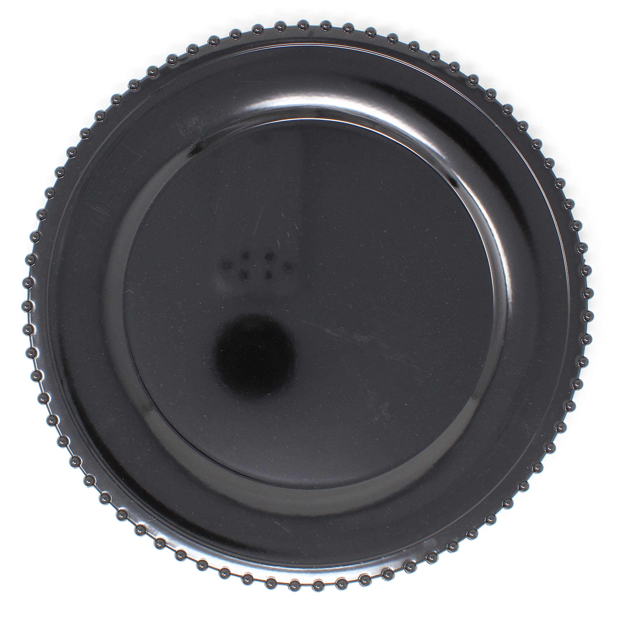 Elegant Black Metallic Foil Charger Plates with Beaded Rim - Set of 6 - Durable Thick Plastic - Perfect for Weddings, Dinner Parties & Holiday Tablescapes