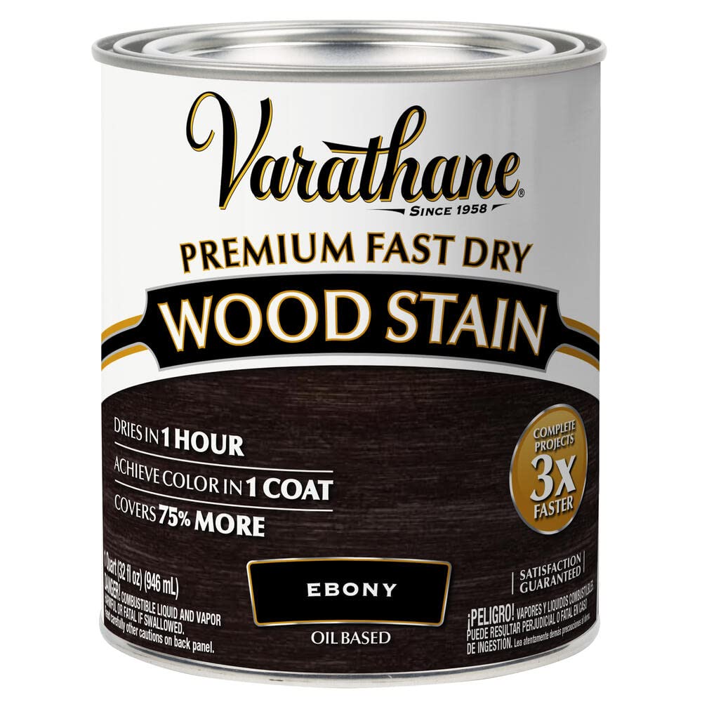 Varathane 269395 Premium Fast Dry Wood Stain - 1 Quart (32 oz) Ebony Color for Furniture, Cabinets & DIY Wood Projects - Quick Drying, Rich Finish