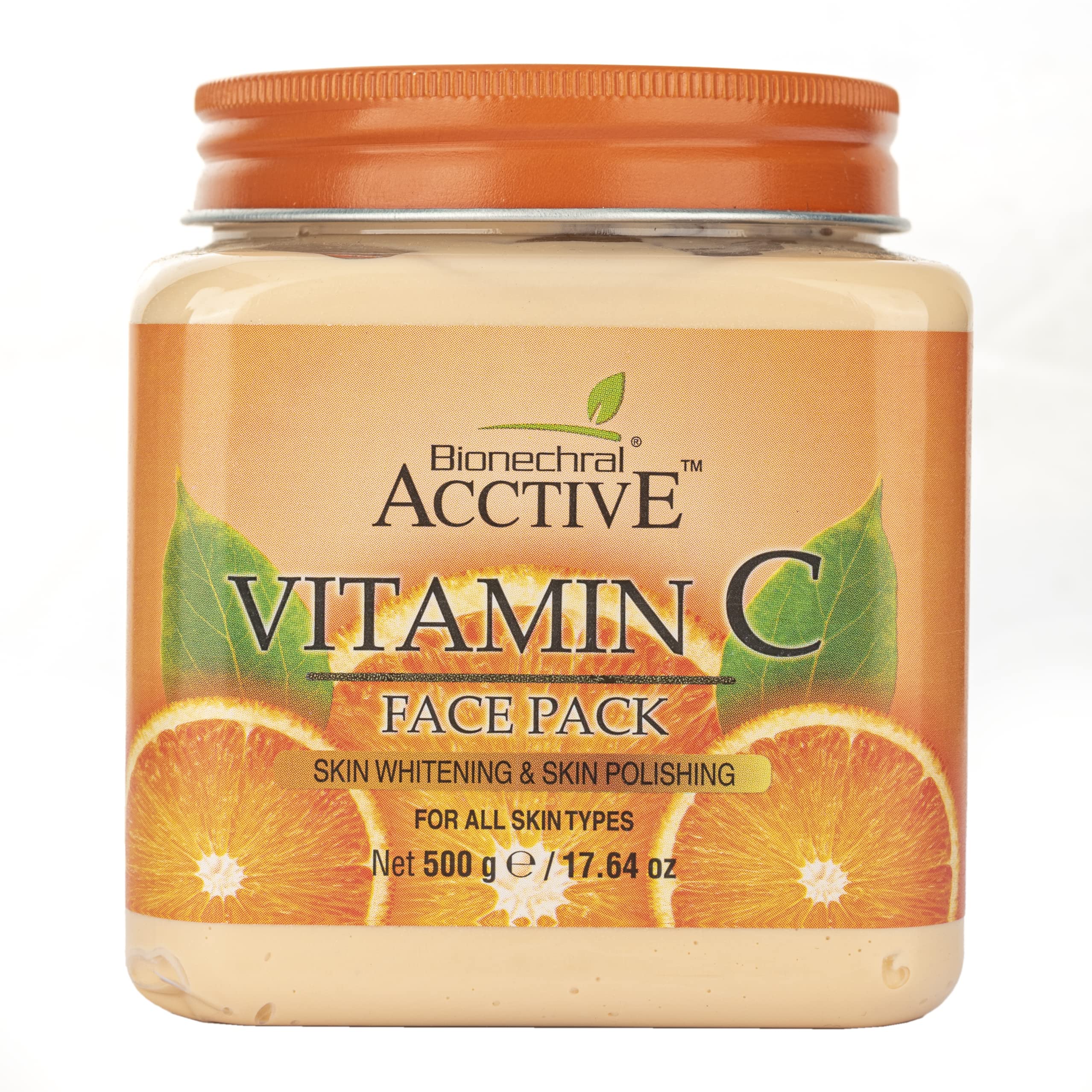 Bionechral Active Vitamin C Face Mask - Brightening & Exfoliating for All Skin Types (500g, Pack of 1) | Glowing Skin Treatment for Daily Skincare Routine & Special Occasion Prep