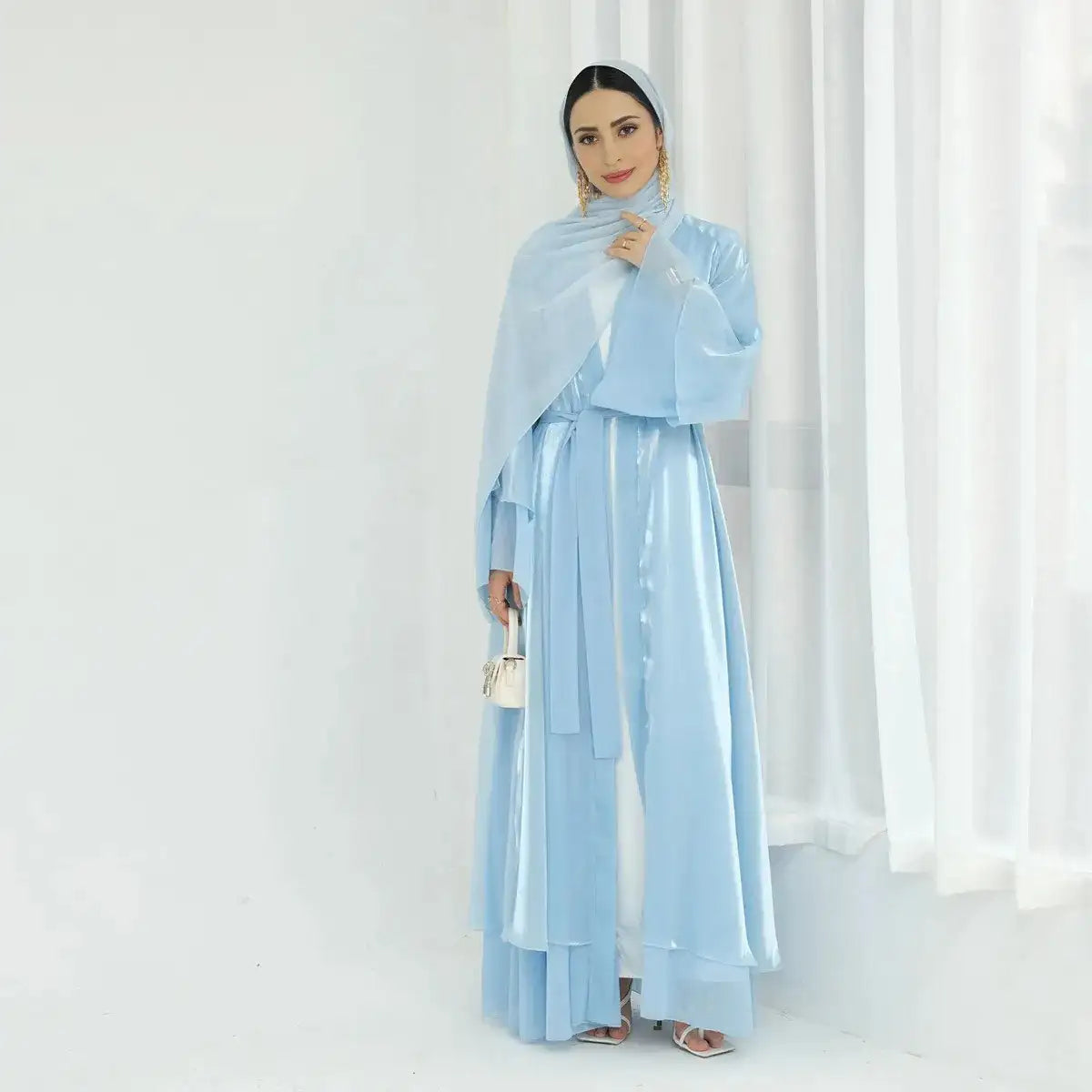 Elegant Reversible 2-Layer Chiffon Open Abaya Dress for Women - Modest Muslim Prayer Dress & Evening Wear
