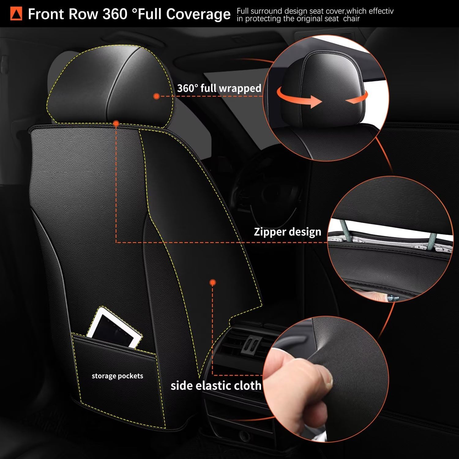 Premium Leather & Ice Silk Car Seat Covers for Volkswagen Jetta 2008-2025 - Waterproof, Breathable Front Seat Protectors (2-Piece Set, Black) | Perfect for Daily Commuting, Road Trips & Car Interior Protection