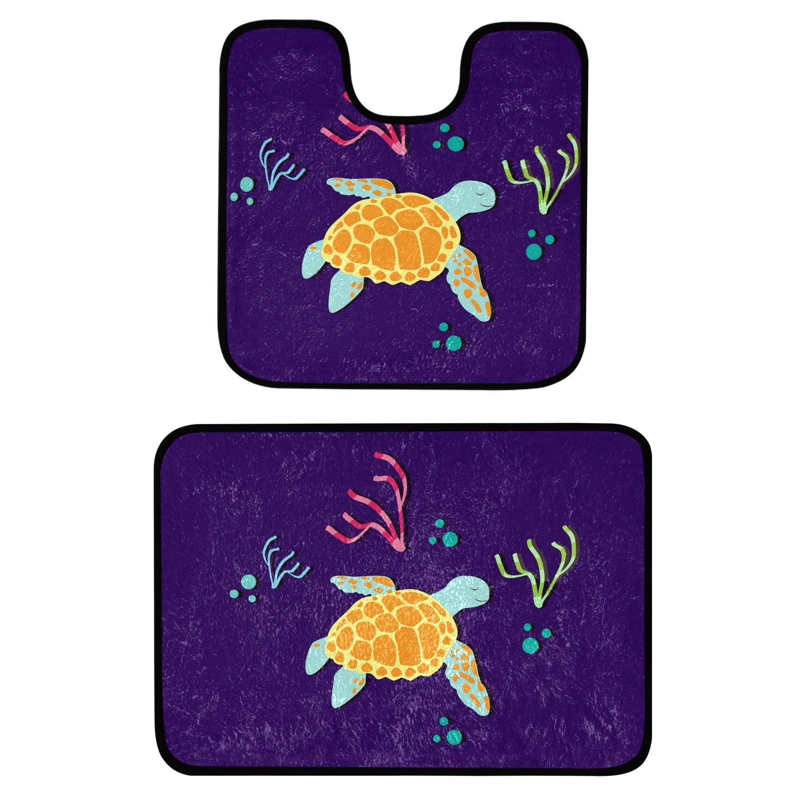 2-Piece Sea Turtle Bathroom Rug Set - Ultra Soft Microfiber Plush Absorbent Shower Mat & U-Shaped Toilet Rug with Non-Slip Backing for Bathroom Safety | Perfect Bath Mat for Kids, Beach Theme Decor, and Coastal Style Homes