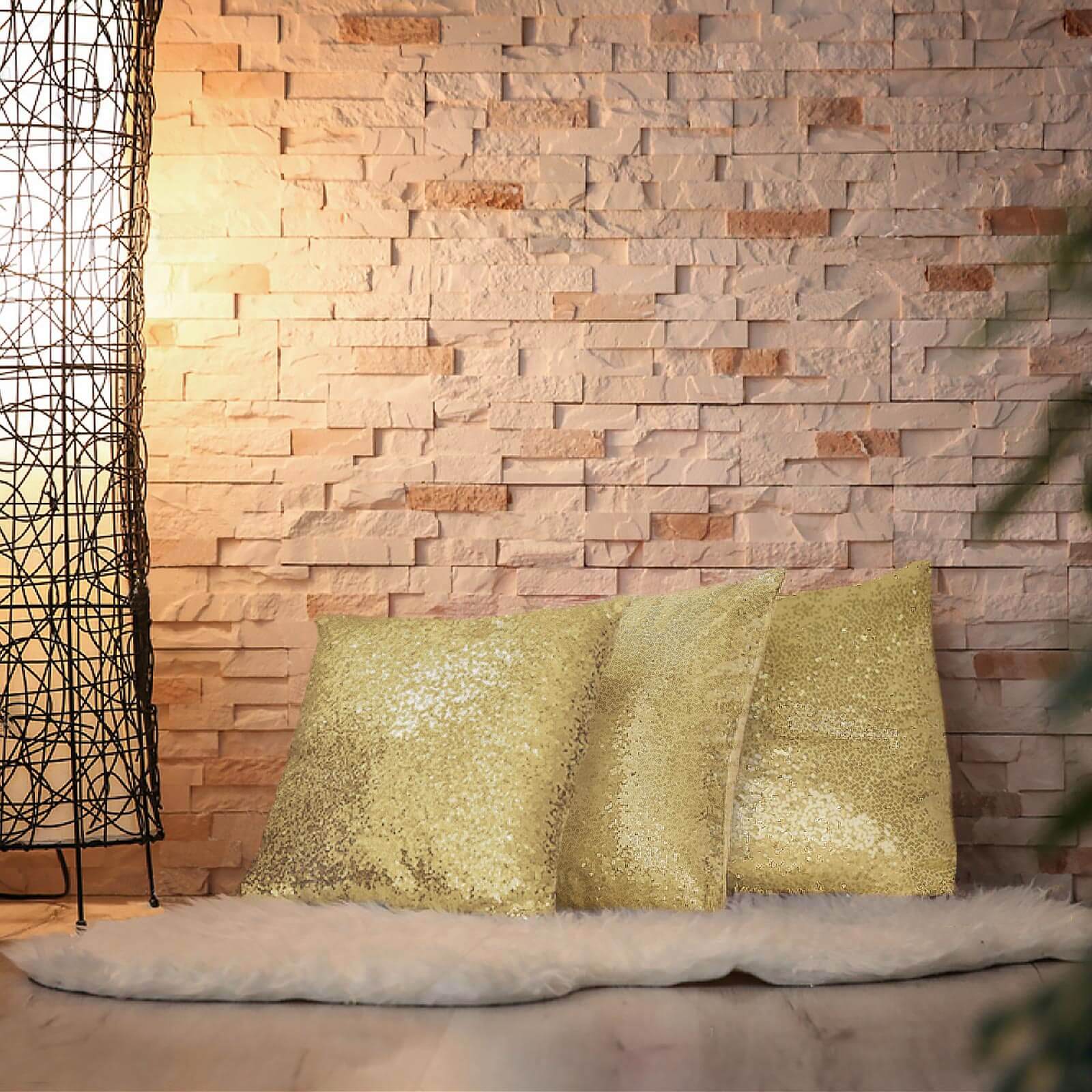 2 Pack 18x18 Inch Sequin Throw Pillow Covers - Square Champagne Decorative Cushion Cases for Sofa, Bed & Home Decor (Reversible Glitter Pillow Shams)    Perfect for Living Room, Bedroom Decor, Wedding Decorations & Gift Ideas