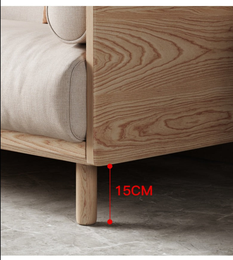 Avery Solid Wood Sofa - Japanese Style Fabric Removable Cushion - Modern Minimalist Living Room Furniture for Small Spaces & Apartments