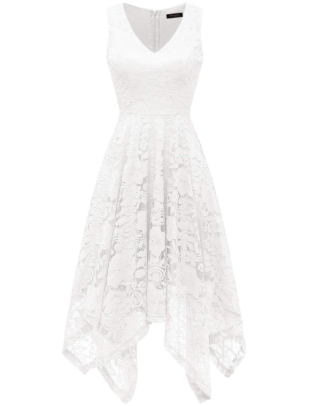 Meetjen Women's Elegant Lace Cocktail Party Dress 2025 - Handkerchief Hem Bridesmaid & Prom Formal Gown for Wedding Guest | Perfect for Evening Galas, Cocktail Parties & Special Occasions