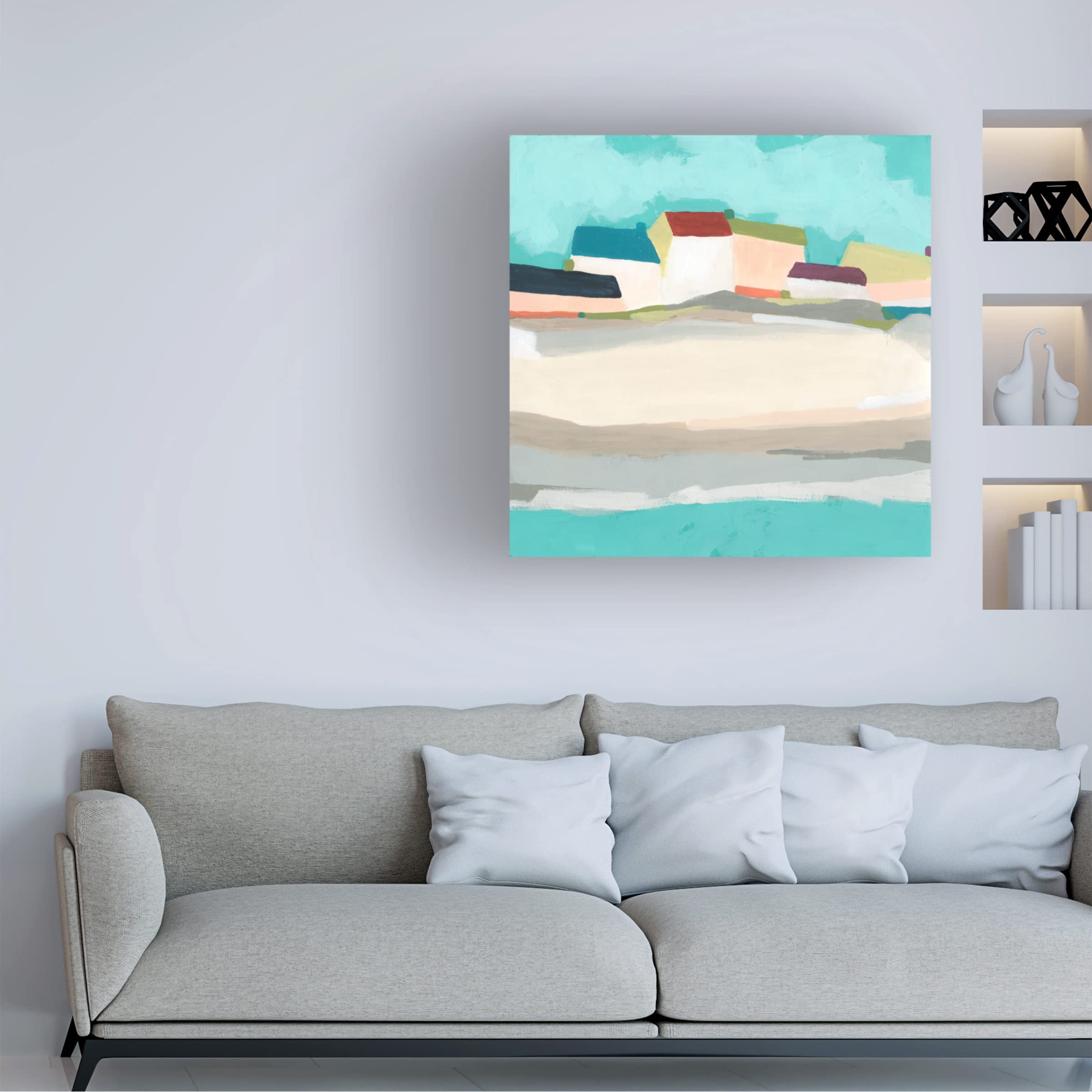 Trademark Fine Art 'Coastal Village II' Canvas Wall Art by June Erica Vess - Perfect for Beach House Decor, Living Room & Office Wall Decor