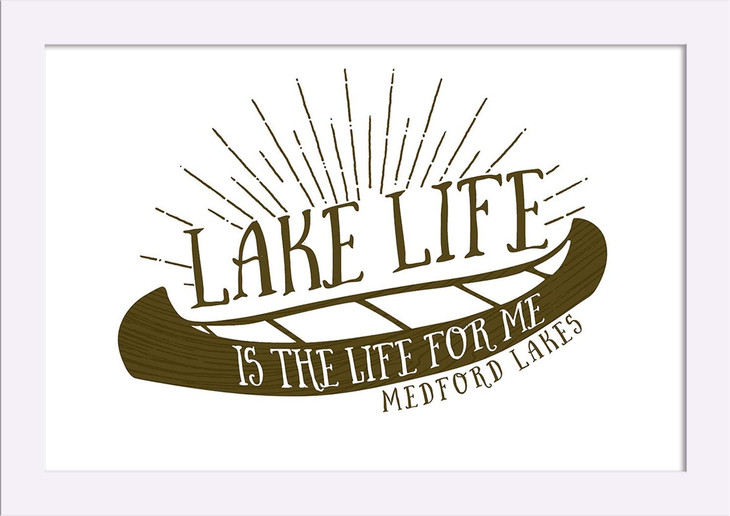 Medford Lakes New Jersey Lake Life Canoe - 12x18 Giclee Fine Art Print with Recycled Wood Frame in White - Perfect for Lake House Decor, Cottage Wall Art & Nature Lovers