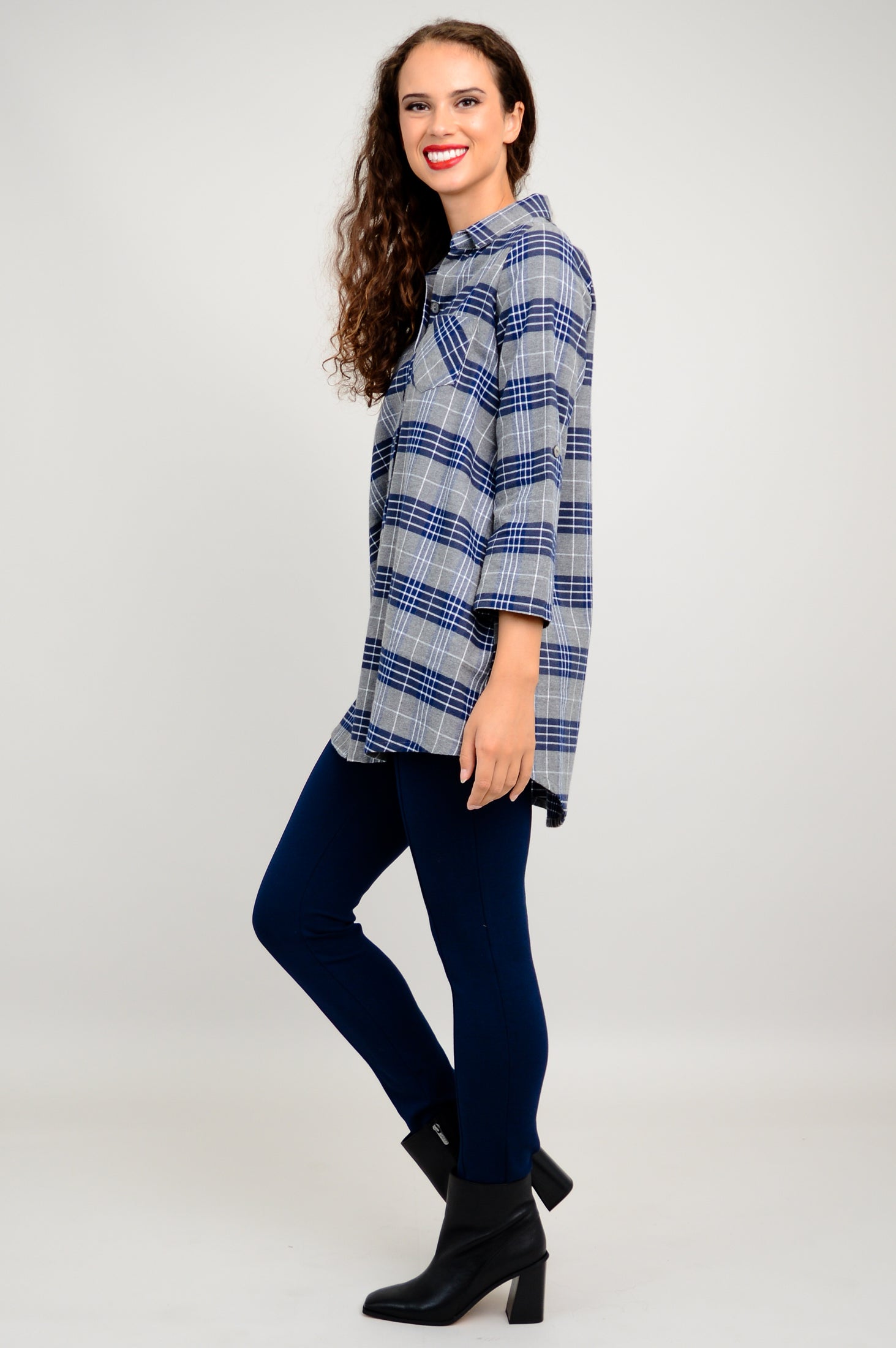 Celine Tunic - Spruce Plaid Cotton Flannel Shirt for Women | Soft & Comfortable Fall Winter Top | Perfect for Casual Outings, Office Wear & Layering