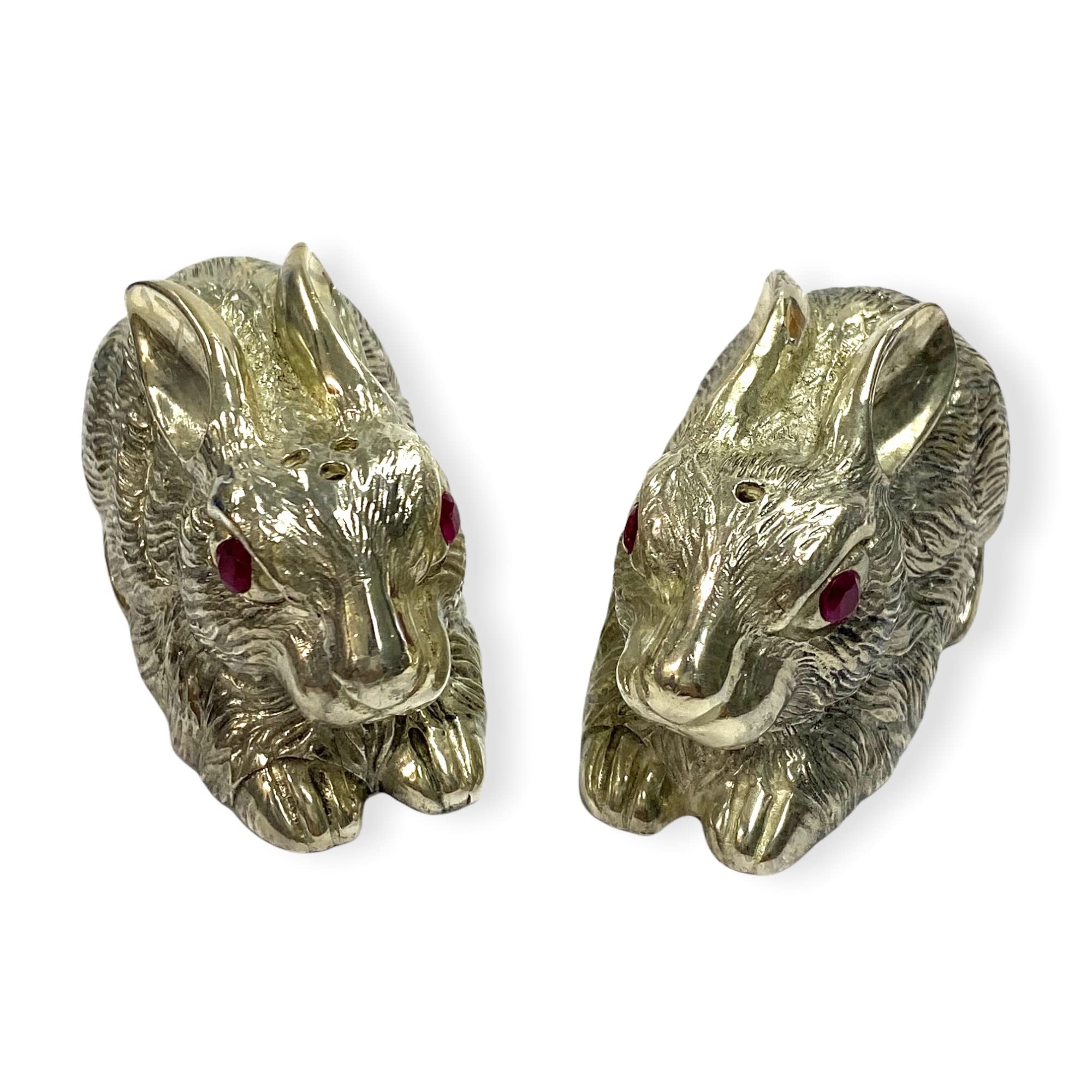 925 Silver Plated Ruby Stone Rabbit Salt and Pepper Shakers Set - Elegant Novelty Tableware for Dining, Kitchen Decor & Gift Giving