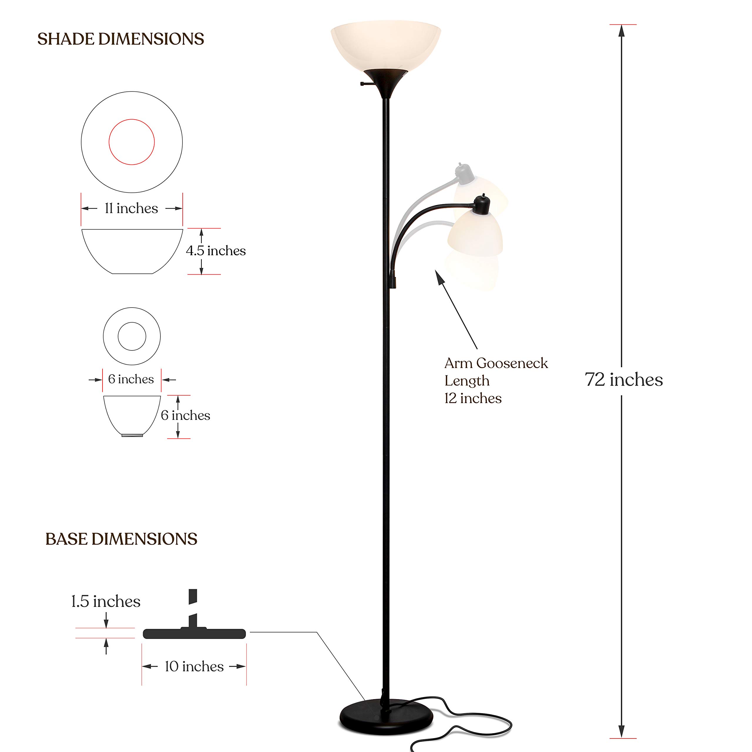 Brightech Sky Dome Plus LED Floor Lamp - Super Bright Dimmable Torchiere Standing Lamp for Living Room, Bedroom & Office - Adjustable Reading Light for Home & Workspace - Black - Perfect for Night Reading & Cozy Ambiance
