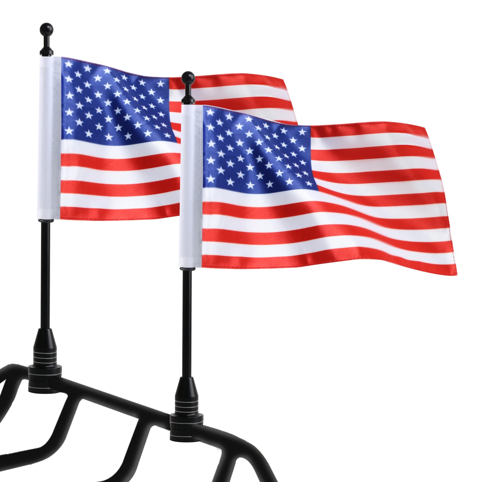 2 Pcs Motorcycle American Flag Kit - Red Line US Flags with Adjustable Flagpole Mounts for Harley Davidson, Honda Goldwing, CB, VTX, CBR & Yamaha Bikes (Fits 1/2