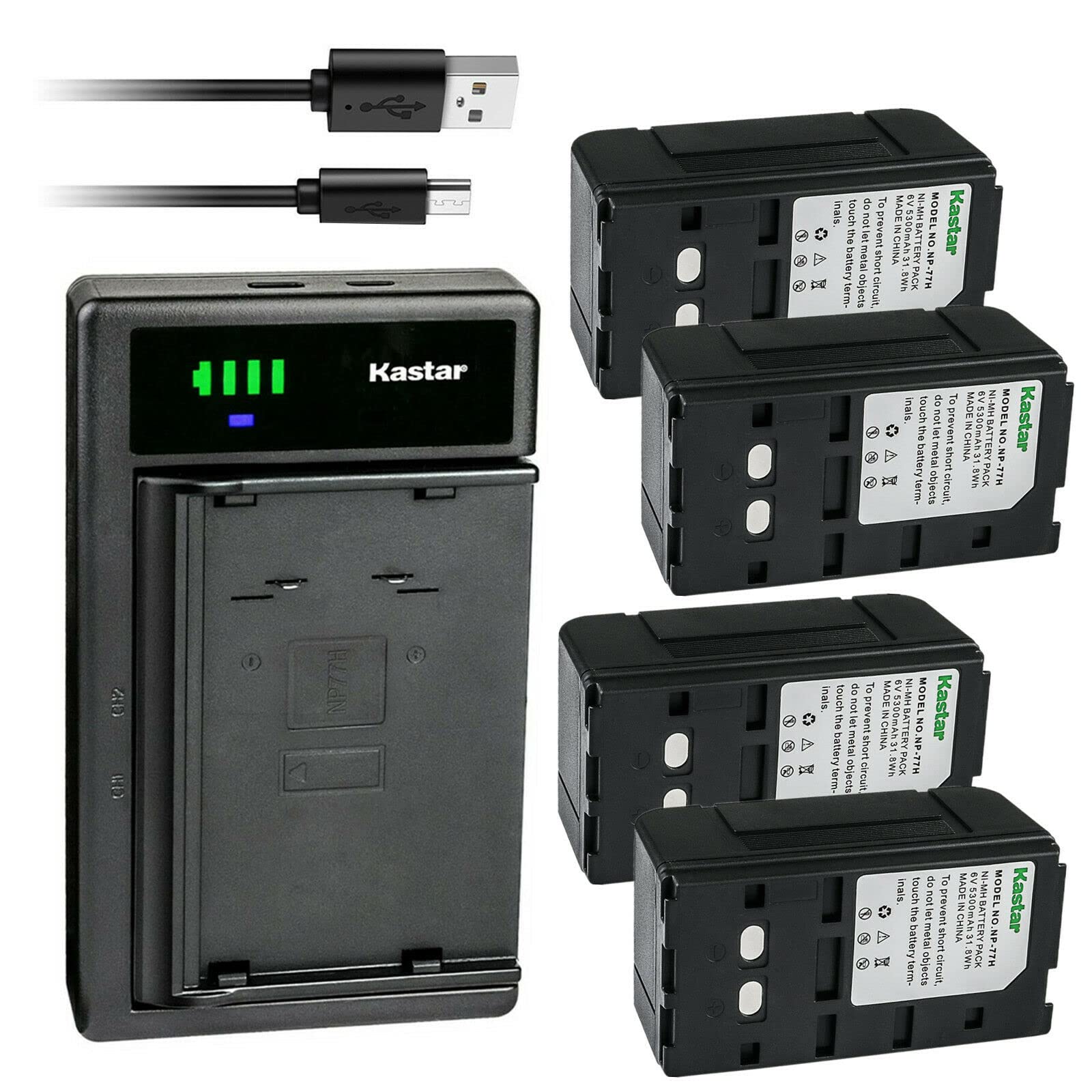 Kastar 4-Pack NP-77H Replacement Battery & LTD2 USB Charger Kit - Compatible with Sony CCD-VX1/CCD-VX3, EVC-X7/EVC-9100, GV-5K/GV-8/GV-9/GV-9E/GV-U5 Camcorders - Perfect for Travel Vlogging & Professional Video Recording