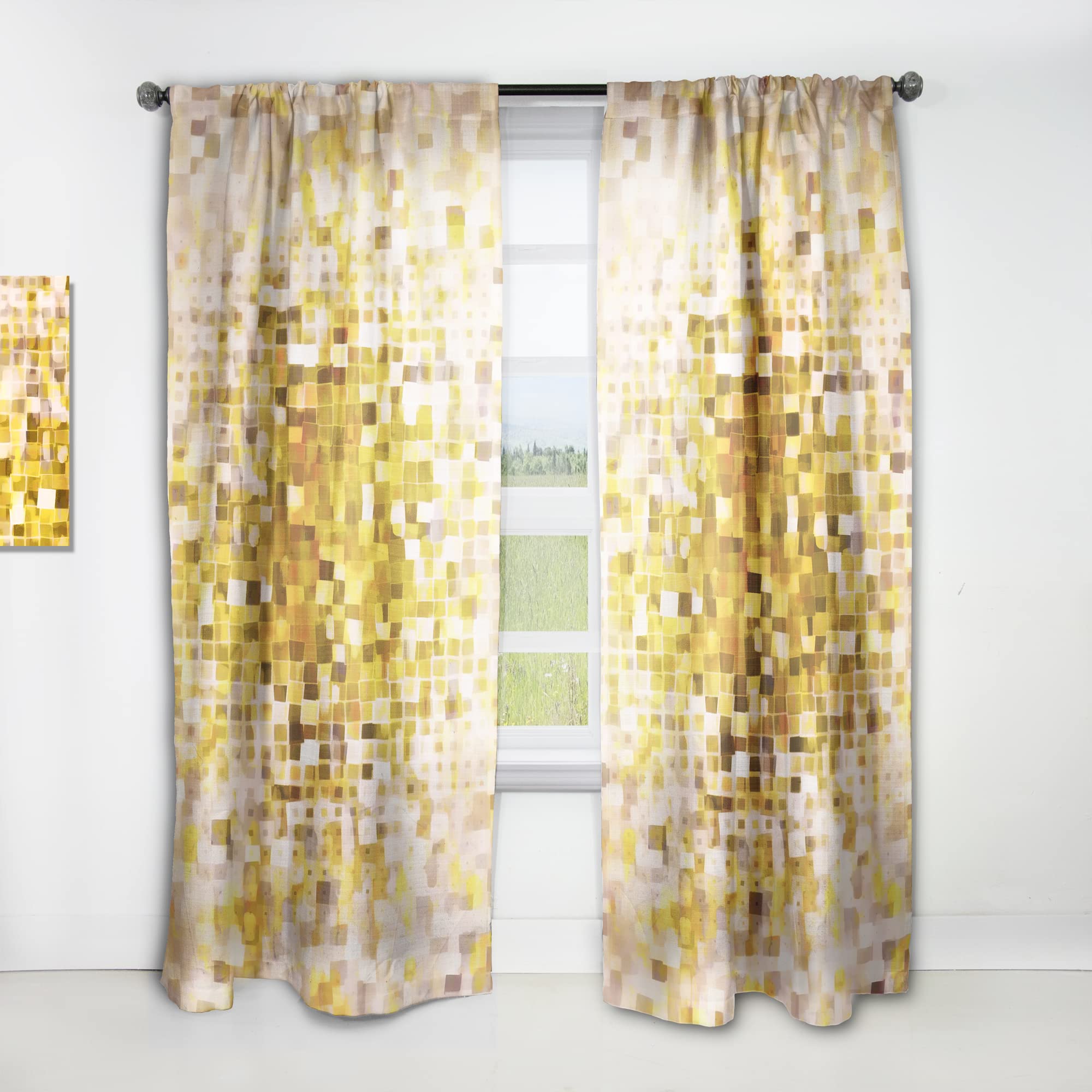 DesignQ Glam Yellow Explosion Blocks I Thermal Insulated Curtains - Single Panel 52x120 Inches - Blackout Drapes for Bedroom & Living Room - Perfect for Home Decor, Sun Protection & Energy Efficiency