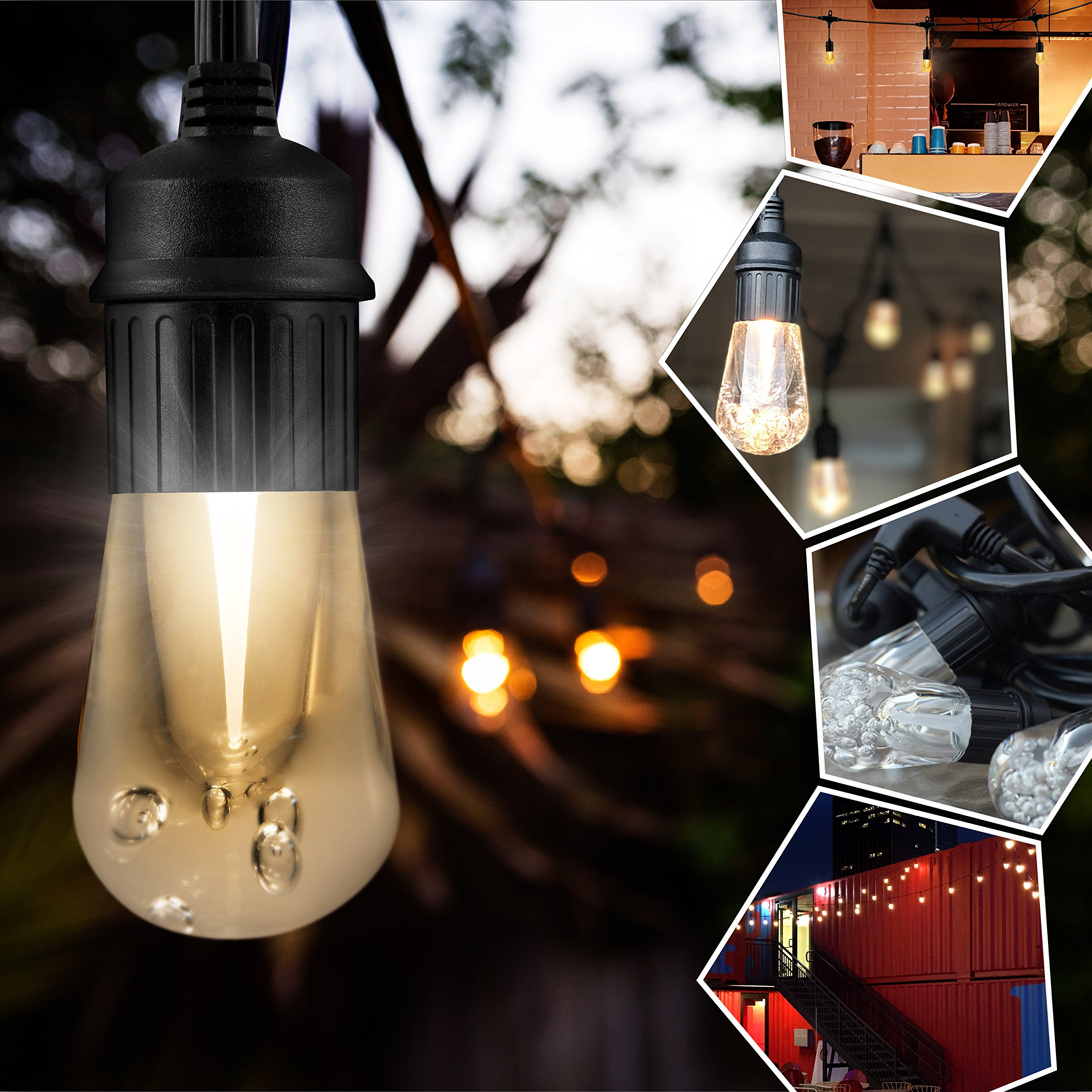 Enbrighten 24ft LED Outdoor String Lights - Shatterproof Waterproof Warm White Patio Lights with Durable Acrylic Bulbs for Balcony, Backyard, Deck, Party - Perfect for Outdoor Dining, Wedding Decor & Garden Lighting