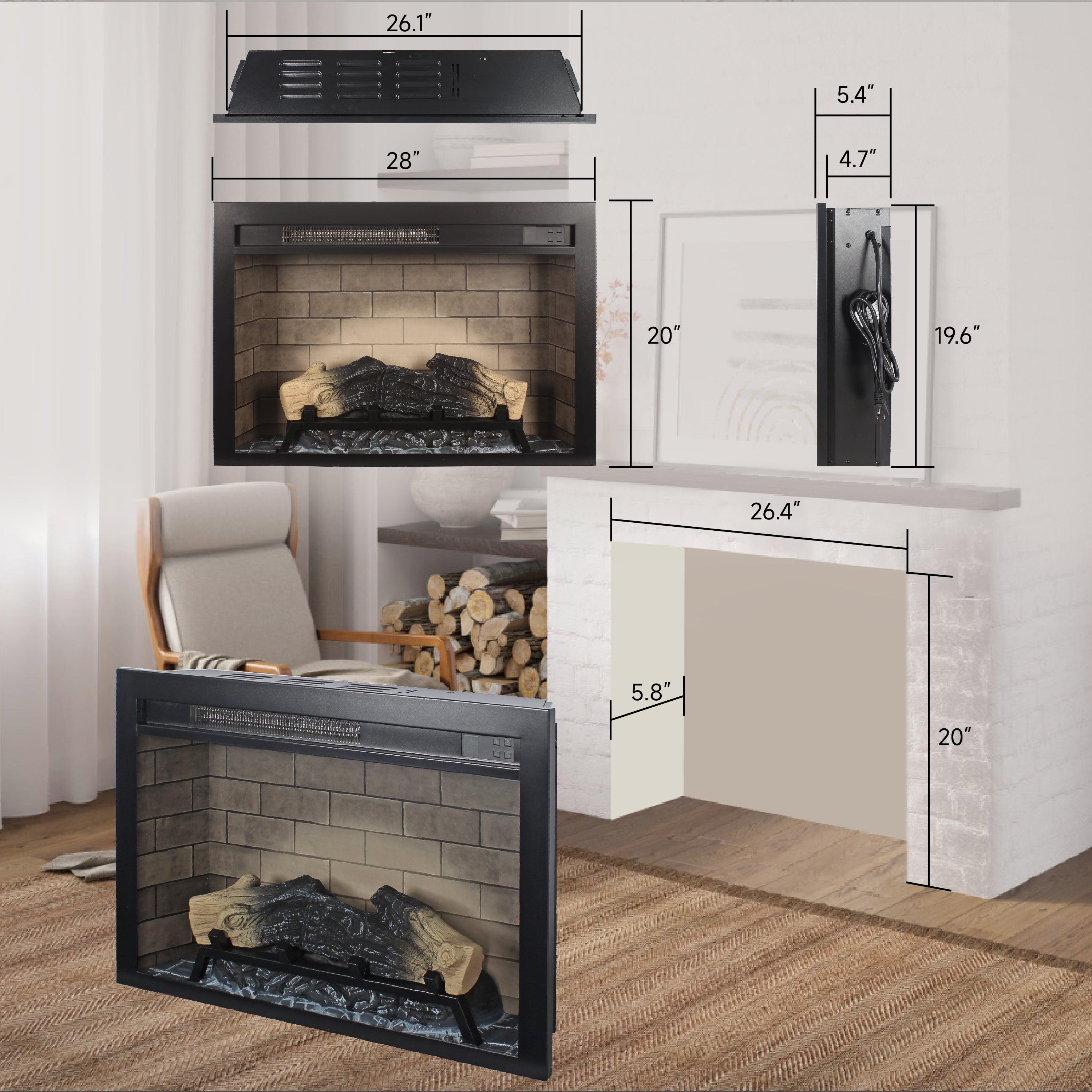 28 Inch Electric Fireplace Insert with Multicolored Flames - Realistic LED Fireplace Heater for Living Room, Bedroom & Office - Energy Efficient & Remote Control