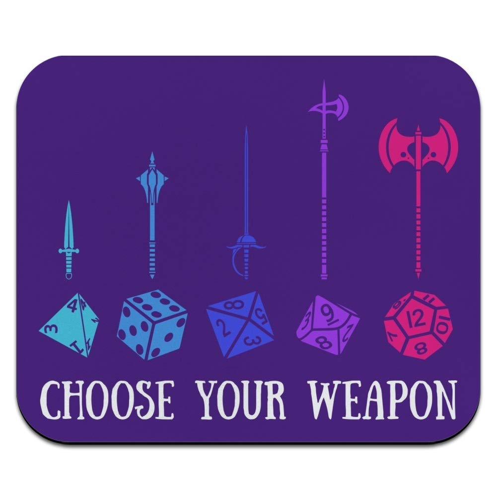 Dungeon RPG Dice Low Profile Thin Mouse Pad - Choose Your Weapon Design for Gamers | Perfect for Gaming, Office & Home Use