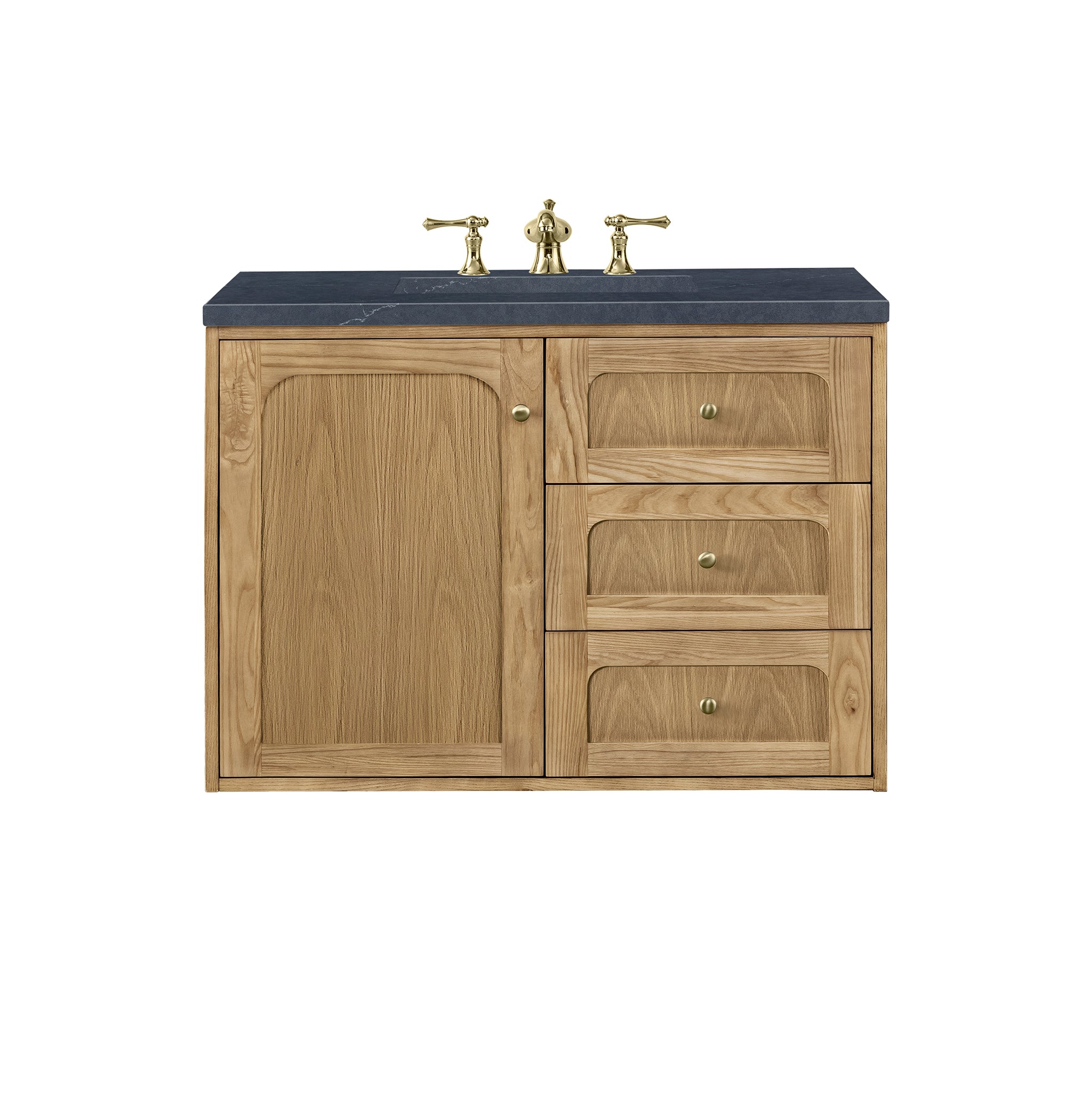 Laurent 36 Inch Single Bathroom Vanity with Light Natural Oak Finish & 3CM Charcoal Soapstone Top - Perfect for Modern Master Bathrooms and Powder Rooms