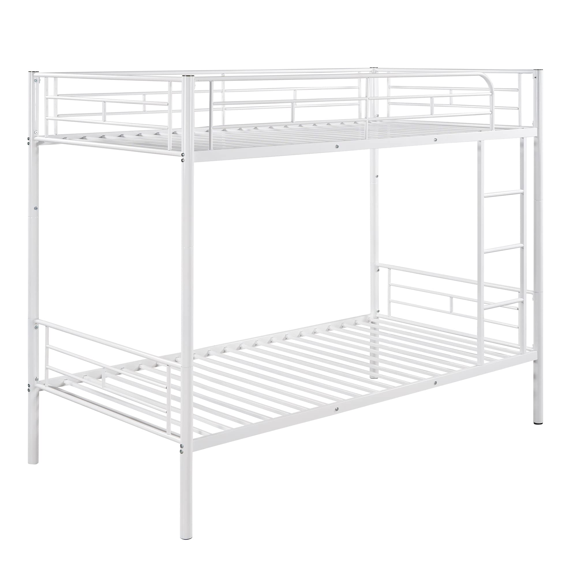 Harper & Bright Designs Twin Over Twin Metal Bunk Bed with Removable Ladder - Heavy Duty Bed Frame with Safety Guard Rails - White - Perfect for Kids' Bedrooms, Dorm Rooms & Space-Saving Home Solutions