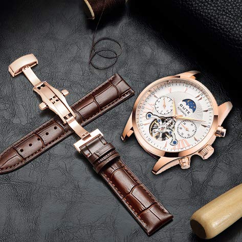 Premium Men's Automatic Skeleton Watch - Self-Winding Chronograph with Week Display & Genuine Leather Strap | Luxury Dress Watch for Business, Formal Occasions & Everyday Wear