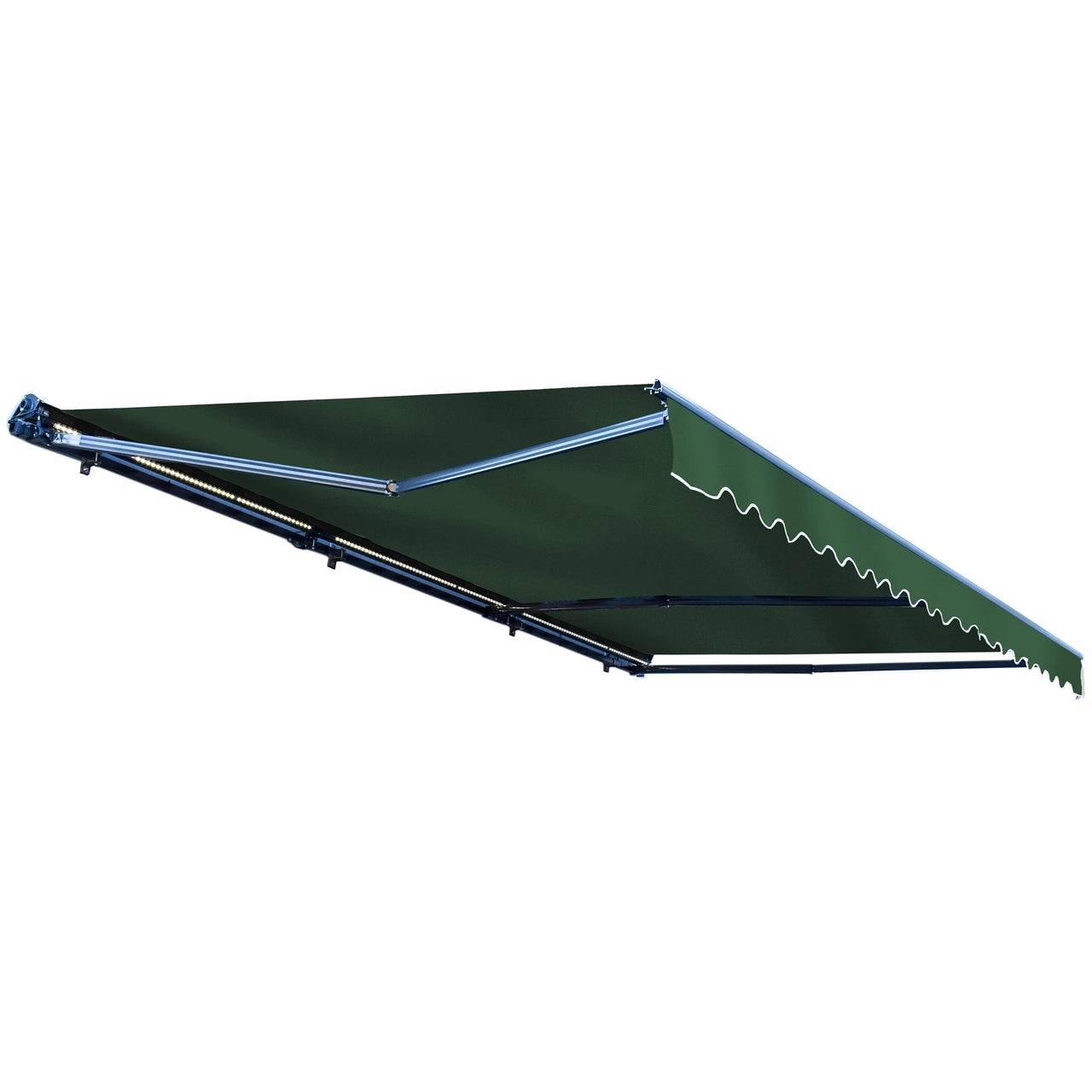 12x10 FT Aleko Half Cassette Motorized Retractable LED Patio Awning - Green Luxury Outdoor Shade for Deck, Garden & Backyard