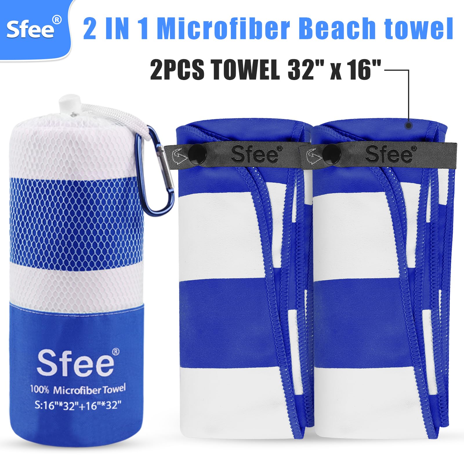 Sfee 2 in 1 Microfiber Travel Towel - Quick Dry, Super Absorbent & Compact Lightweight Towel for Camping, Beach, Gym, Hiking, Pool, Bath & Yoga - Perfect for Outdoor Adventures, Sports & Travel (Small: 32