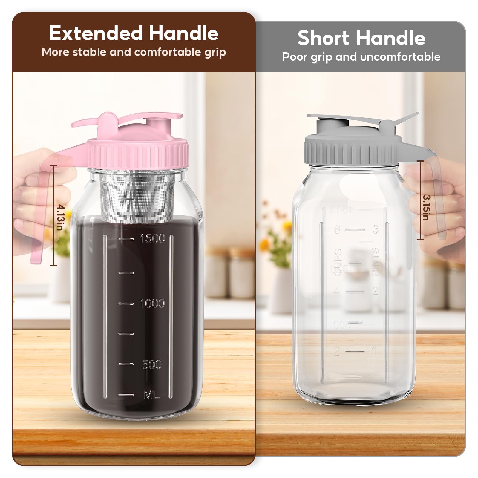 Premium Cold Brew Coffee Maker Set - 2 Pack 64oz Glass Jars with Stainless Steel Filter & Handle | Leak-Proof Iced Tea & Sun Tea Pitcher | Perfect for Home, Office & Outdoor Use