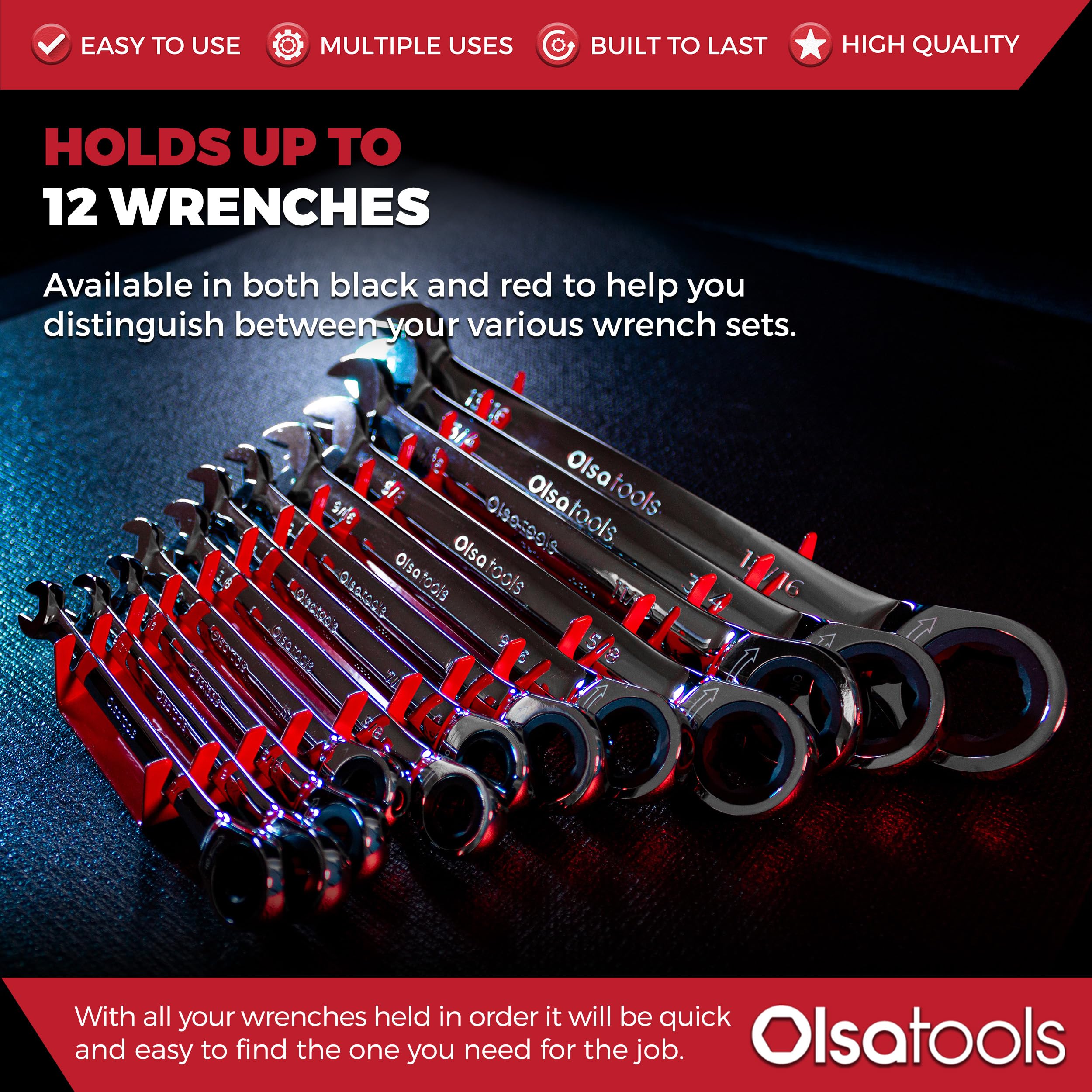 Magnetic Wrench Holder & Organizer - 12-Piece Tool Rack for SAE & Metric Wrenches - Wall Mount Storage for Garage & Workshop