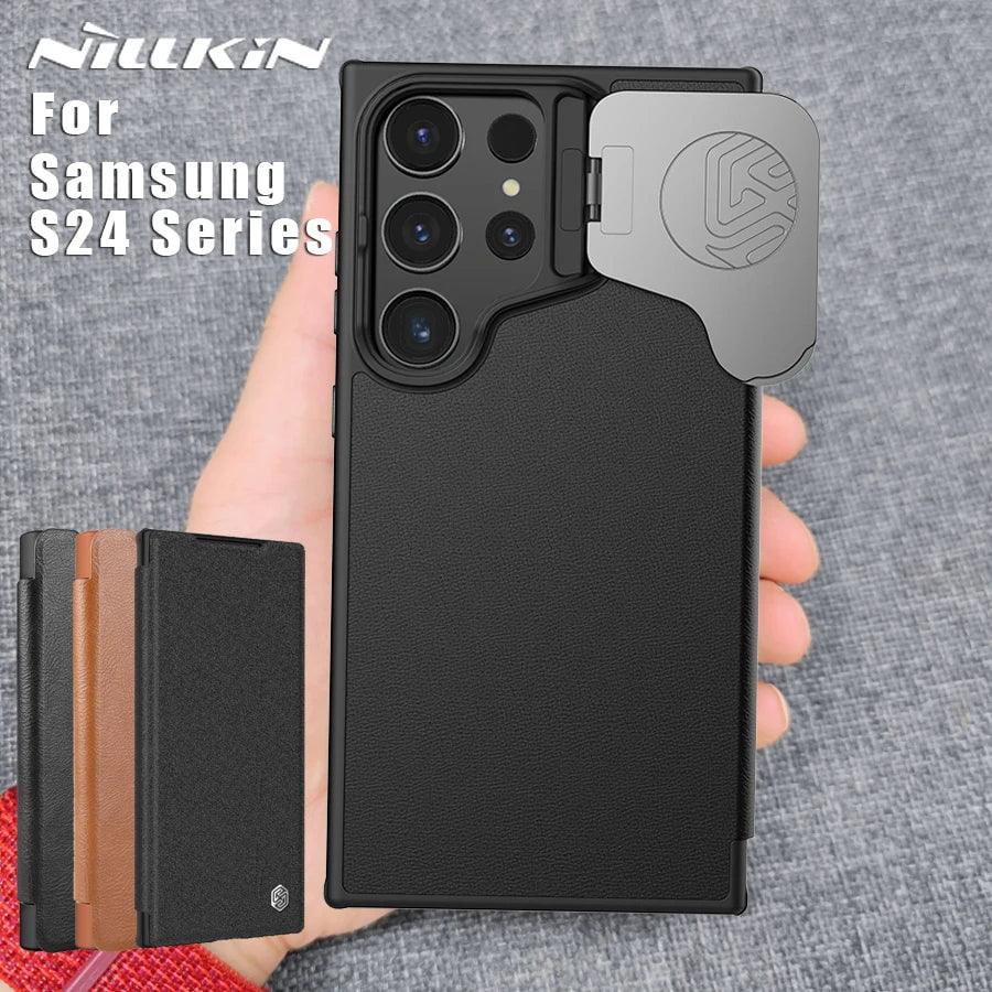 NILLKIN Galaxy S24 Plus Vegan Leather Flip Case with Card Slot - Slim Protective Phone Cover for Samsung S24 Plus | Perfect for Work, Travel & Everyday Use