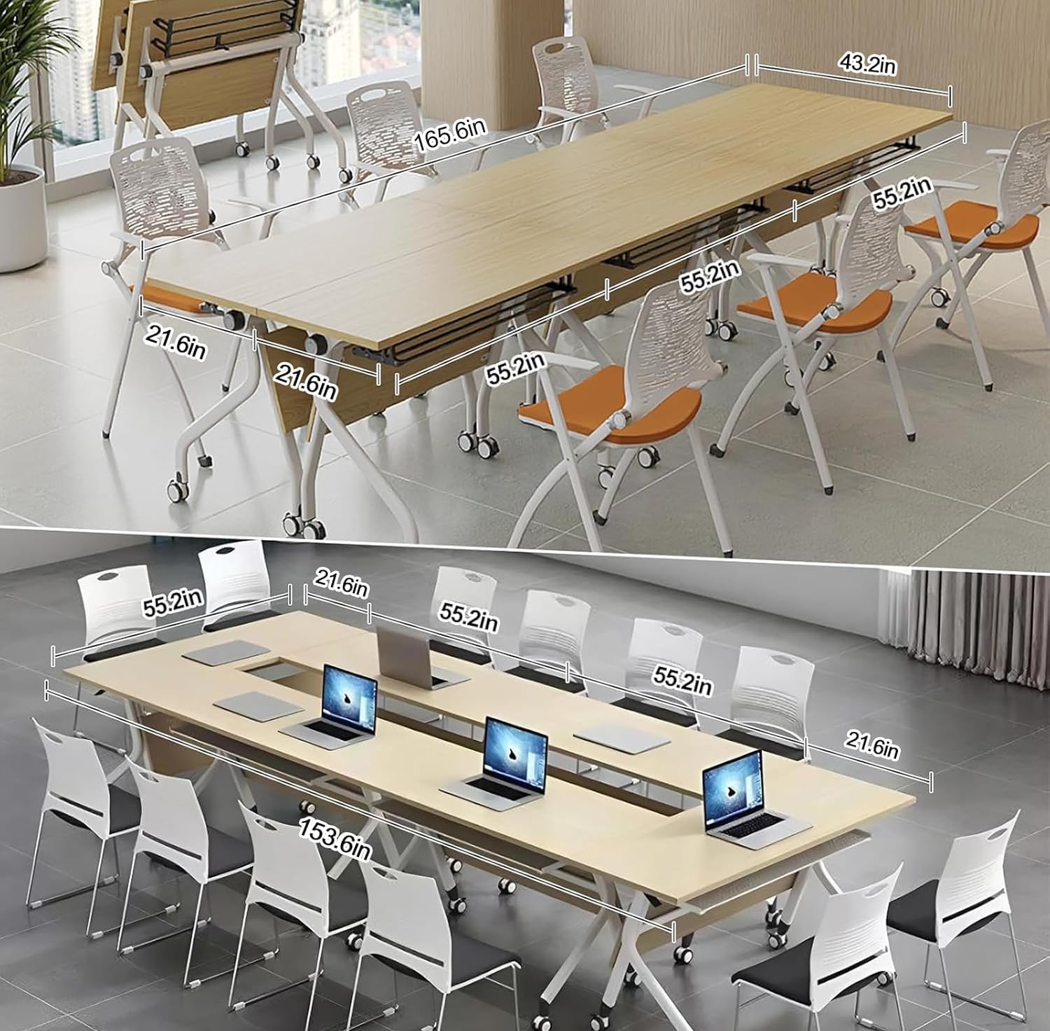 6-Pack Folding Conference Tables with Wheels - Modern Mobile Flip Top Training Tables for Office & Meeting Rooms | Foldable Workstation for Business Meetings, Seminars & Training Sessions