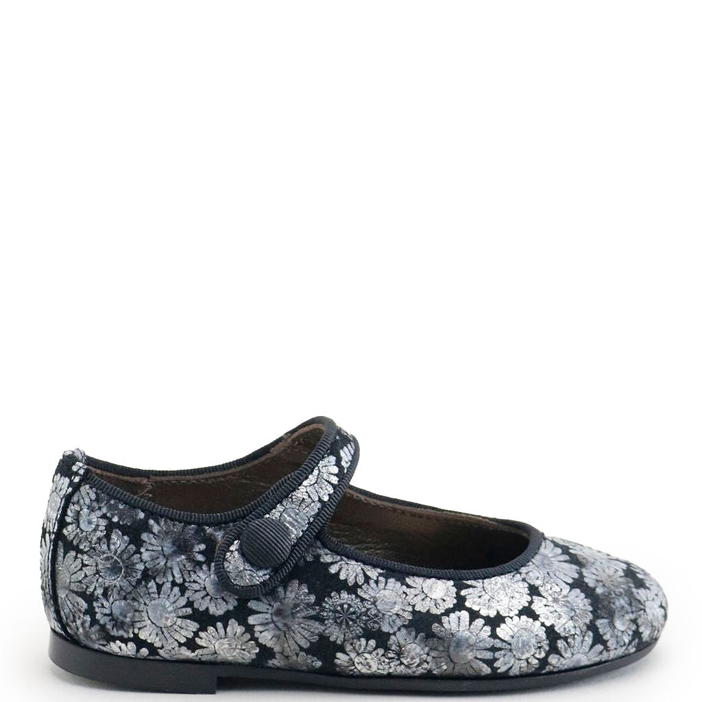 Elegant Black Metallic Flower Mary Jane Shoes for Women | Comfortable & Stylish Heels for Weddings, Parties & Formal Events