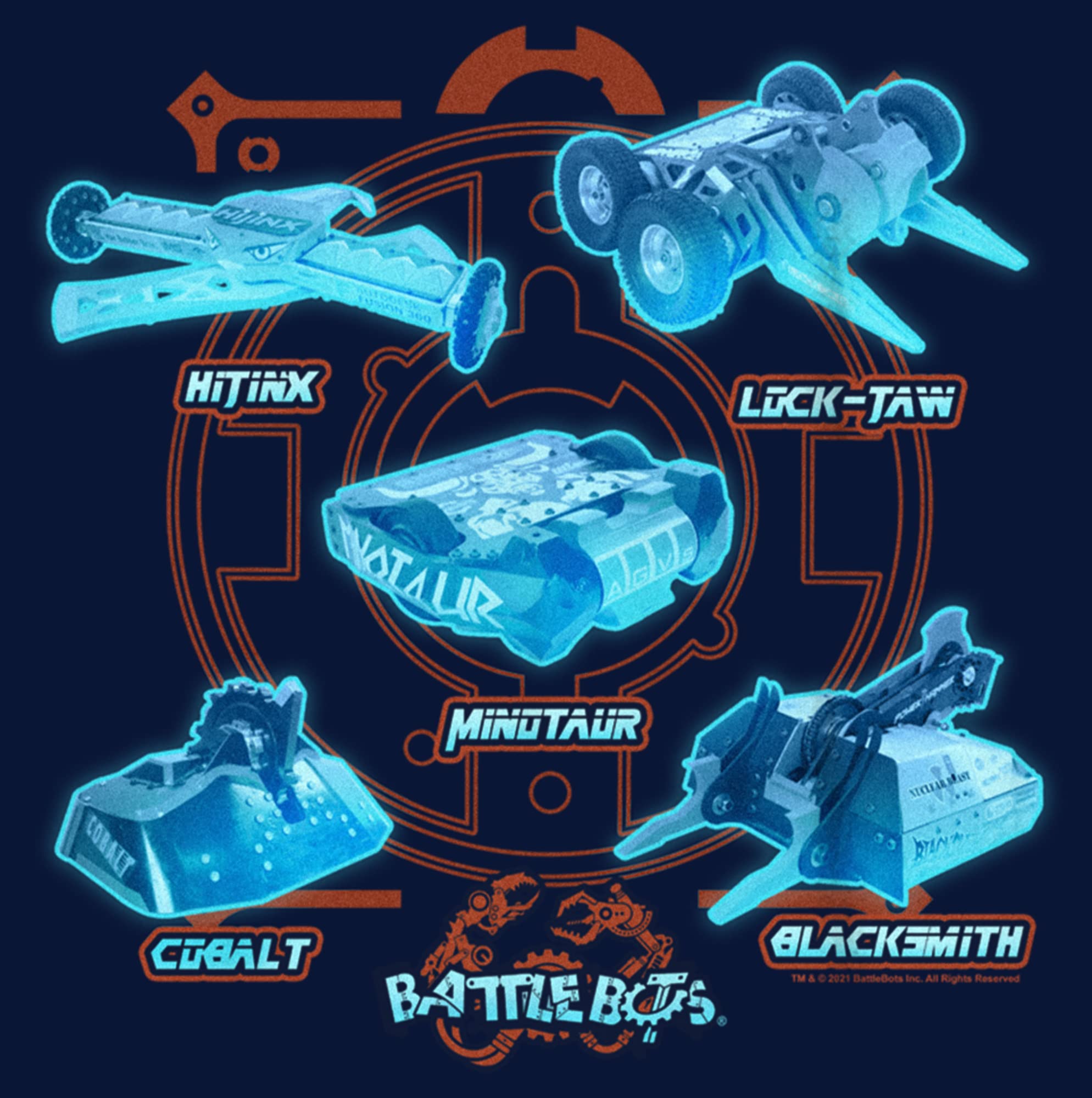 Battlebots Blue Neon Robots Graphic T-Shirt for Boys | Cool Robot Design Tee | Perfect for Gaming, School & Casual Wear