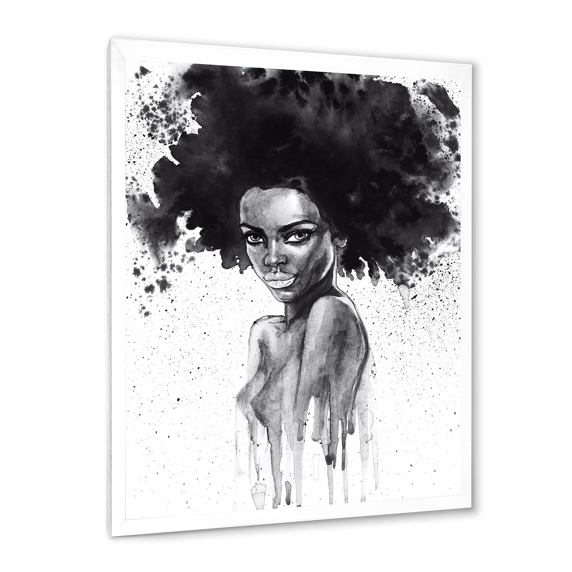 DesignQ Black and White Portrait of African American Woman - Modern Framed Wall Art Decor for Living Room, Bedroom & Office
