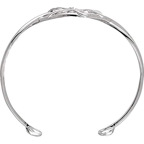 14K White Gold 0.05 CTW Diamond Leaf Design Cuff Bracelet for Women - Elegant Nature-Inspired Jewelry for Weddings, Anniversaries & Special Occasions