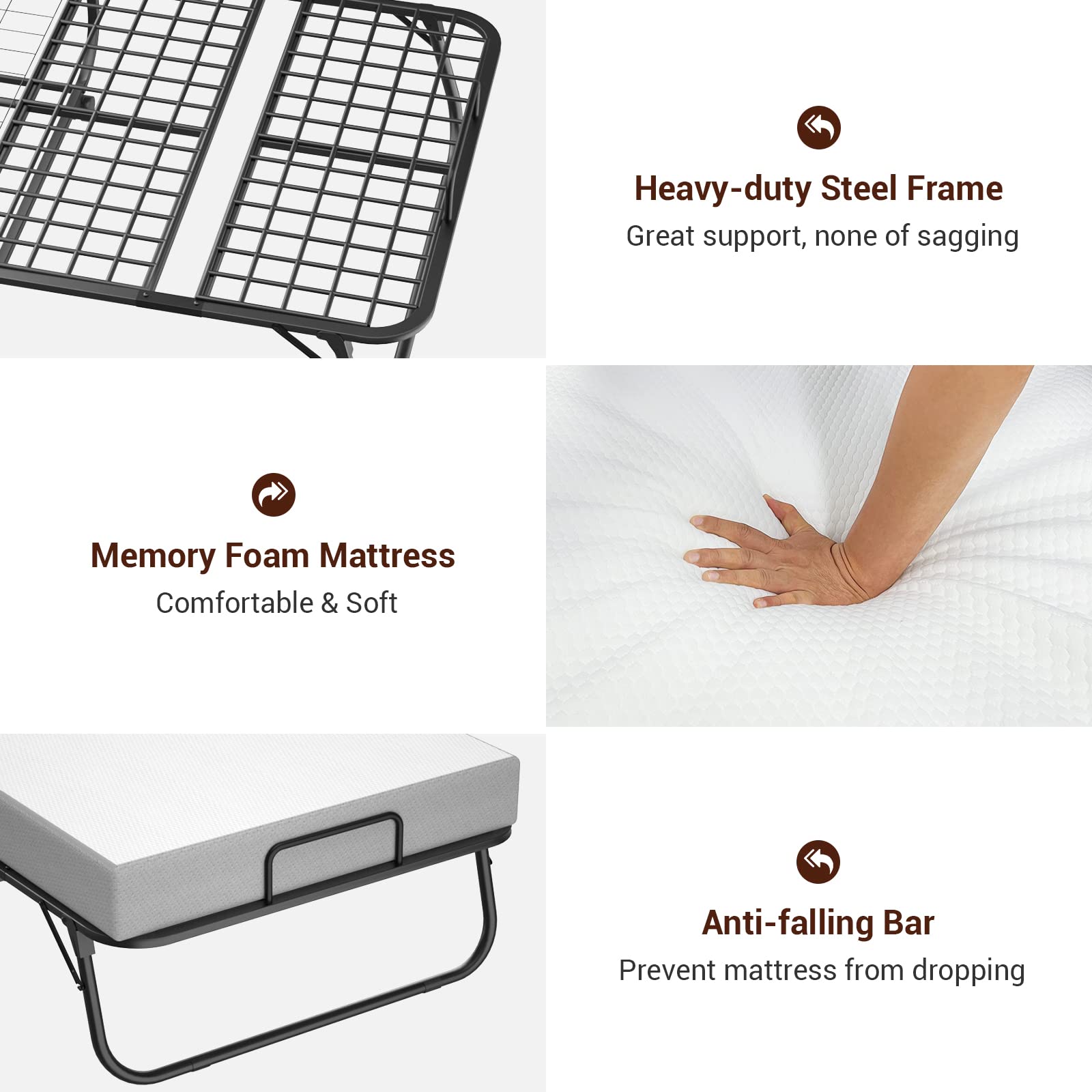 Homieasy Folding Bed with Memory Foam Mattress - Portable Rollaway Guest Bed for Adults, 75