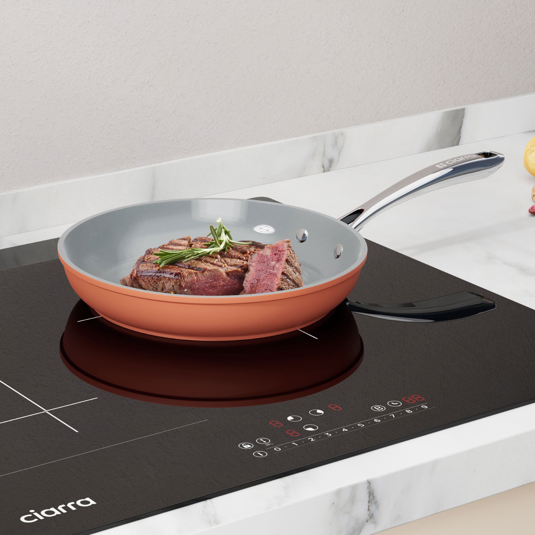 Ciarra Beyond Nonstick Cookware Set - 4-Piece Orange Kitchen Pots and Pans for Frying, Boiling & Sauteing | Perfect for Home Cooking & Professional Chefs