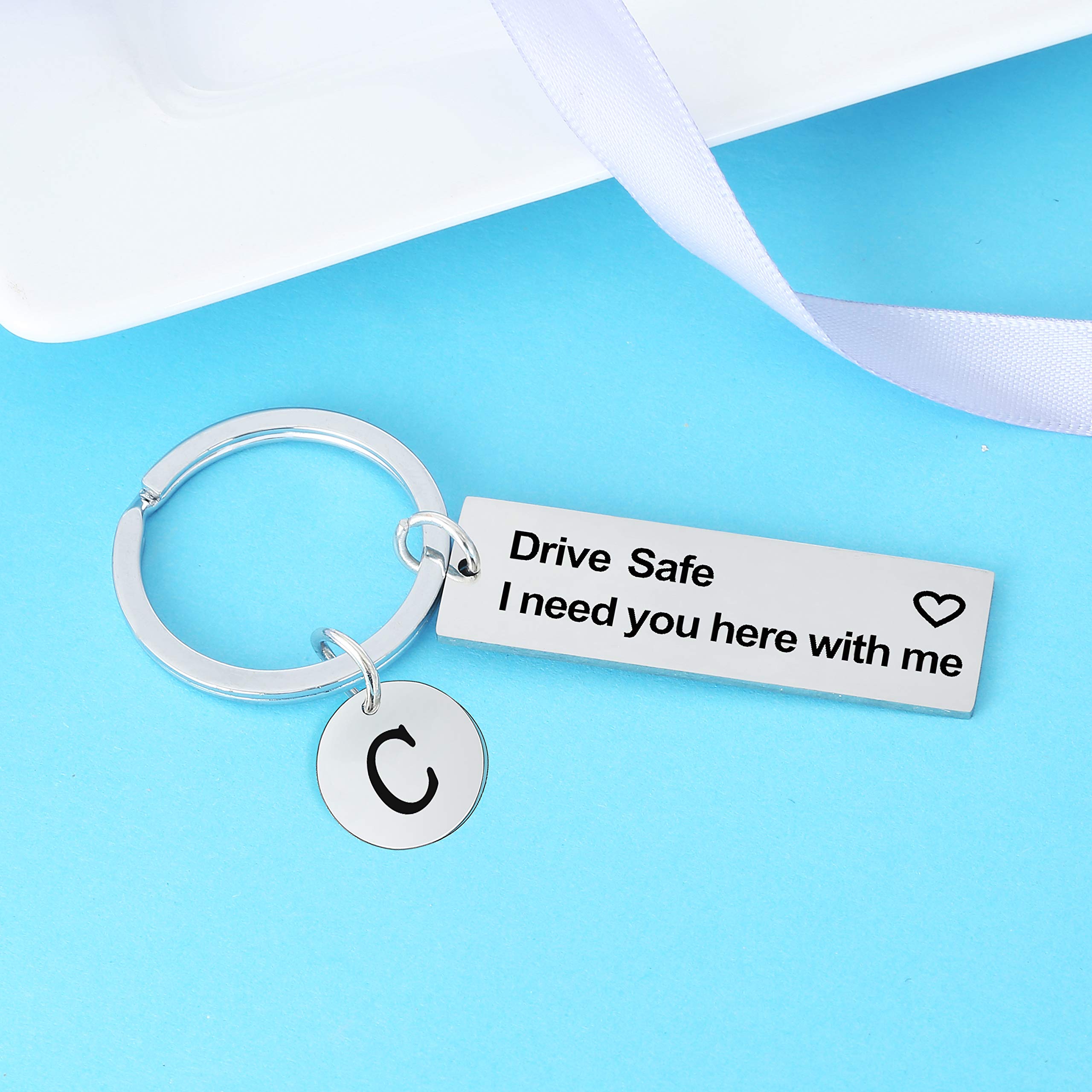 **Personalized A-Z Initial Drive Safe Keychain - Unique Gift for Husband, Dad, Boyfriend - Valentine's Day, Father's Day, Birthday Present - Perfect for Safe Driving & Everyday Carry**