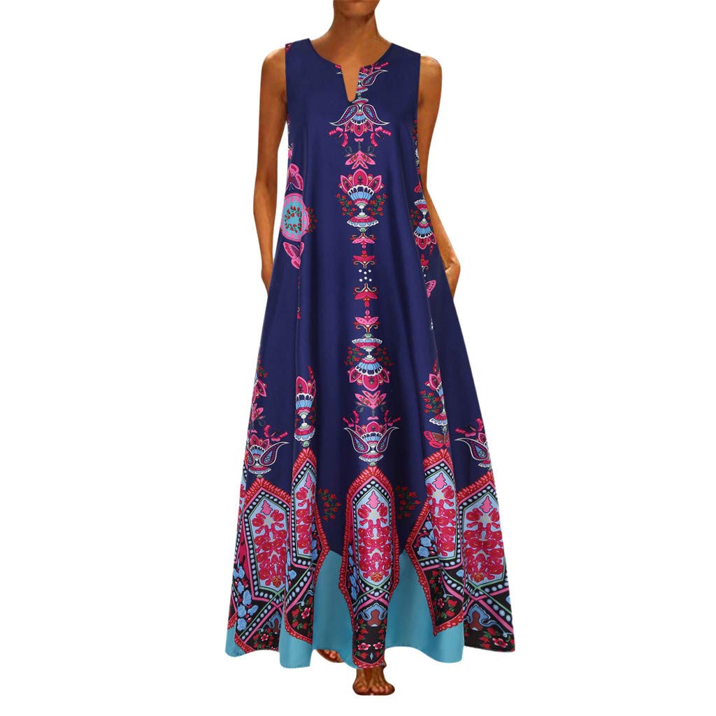 Smooto Women's Summer Flowy Tunic Mini Dress - Short Sleeve V-Neck Swing Dress in Dark Blue Size M | Wedding Guest, Masquerade & Casual Outfit | Plus Size Maxi Dress for Beach, Party & Date Night