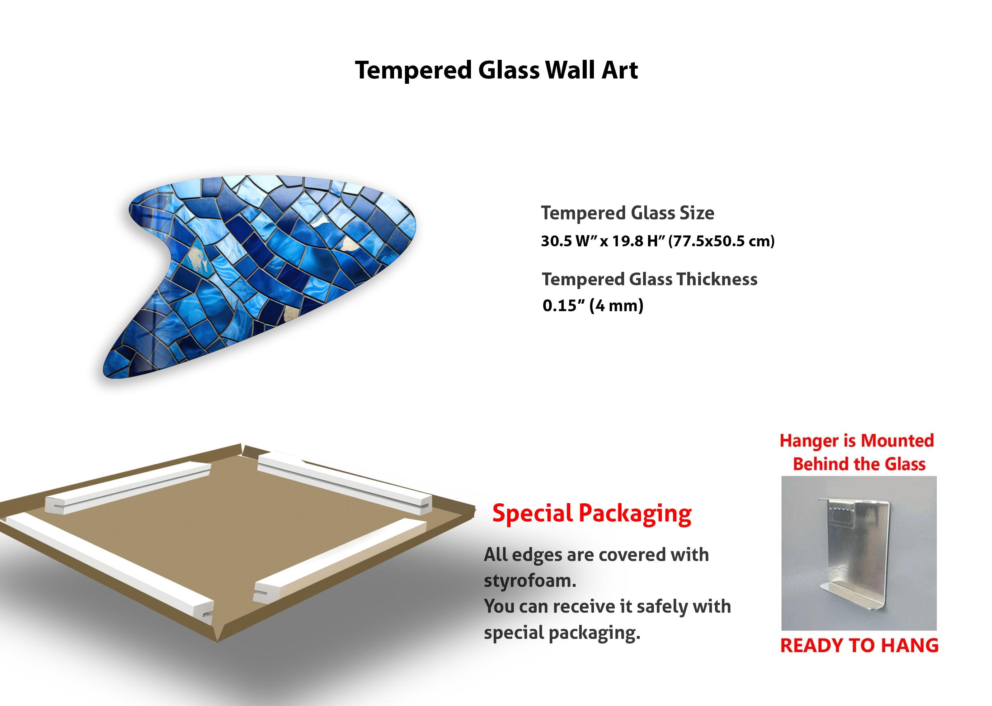 Handmade Blue Mosaic Glass Tiles - Irregular Shaped Wall Art Decor for Bathroom, Kitchen Backsplash & Outdoor Spaces