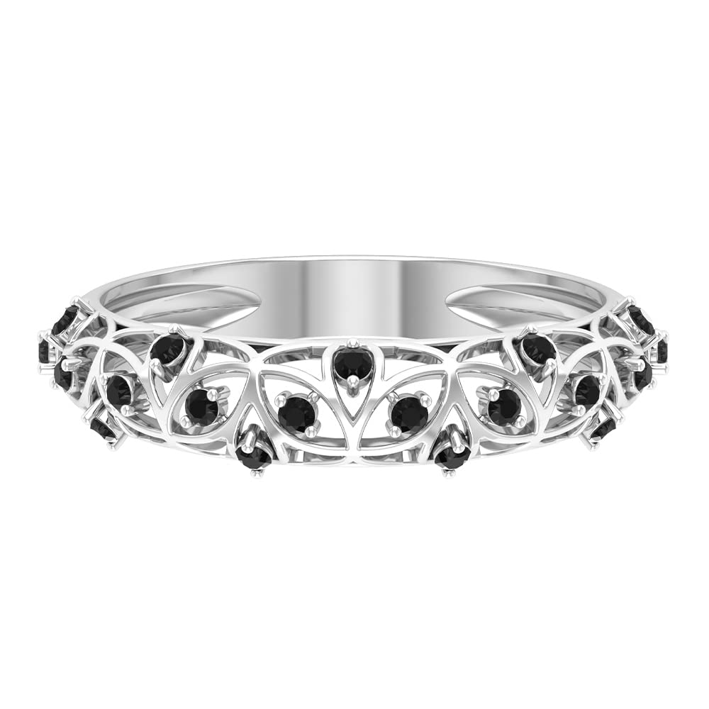 1/2 CT Black Spinel Half Eternity Ring for Women - 14K Solid Gold Filigree Band - Elegant Wedding, Anniversary & Gift Jewelry - Perfect for Bridal, Engagement & Special Occasions