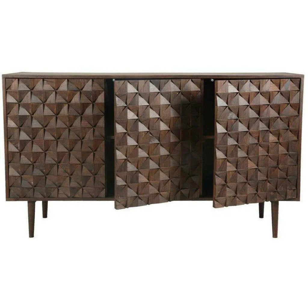 58 Inch 3-Door Brown Mid-Century Modern Sideboard Buffet Cabinet - Perfect for Dining Room Storage, Living Room Display & Entryway Organization