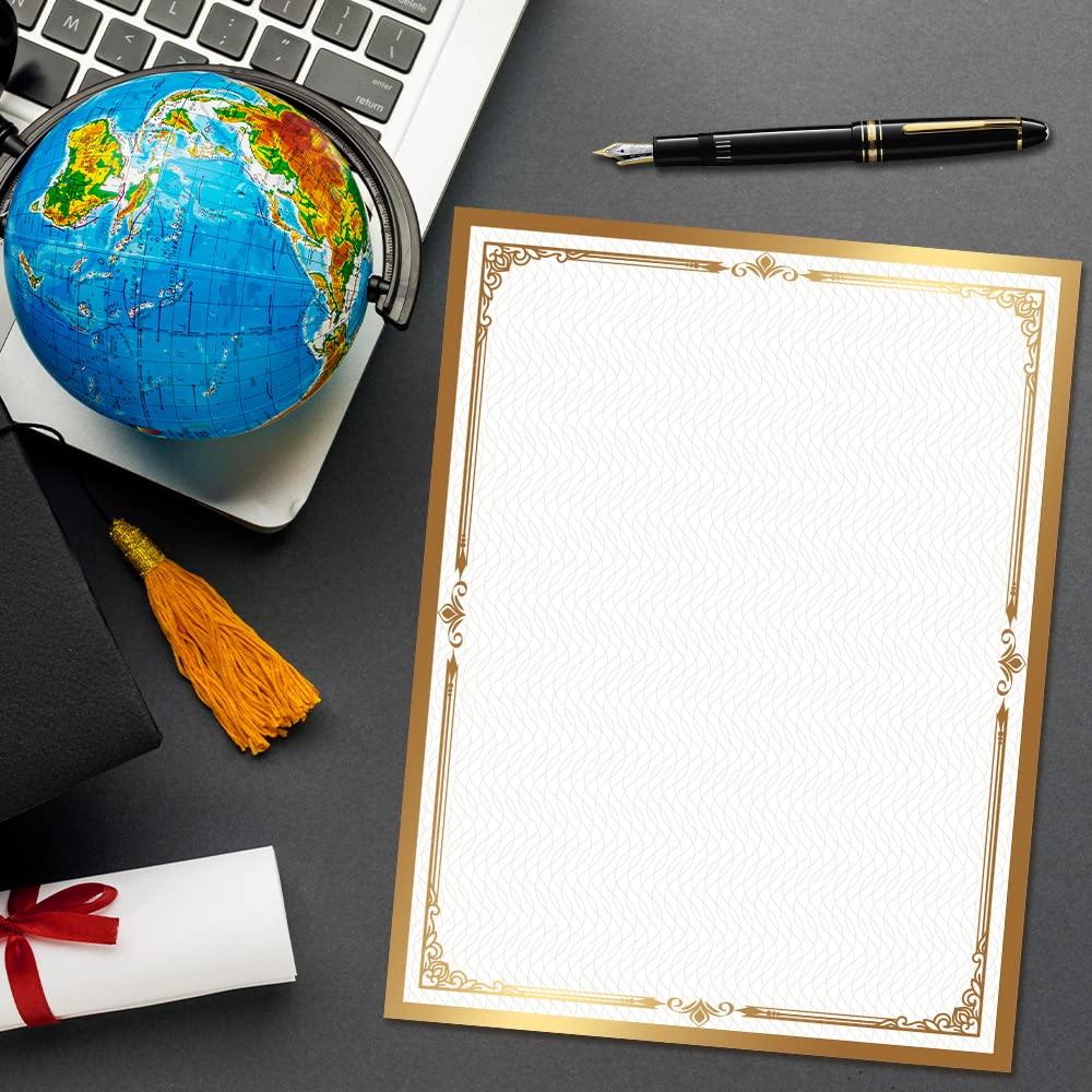 Premium Gold Foil Certificate Paper - 50 Blank Award Sheets for Diplomas, Recognition & Participation Awards - Laser & Inkjet Printer Friendly - 8.5x11 Inches - Perfect for School Ceremonies, Corporate Events & Graduation Awards