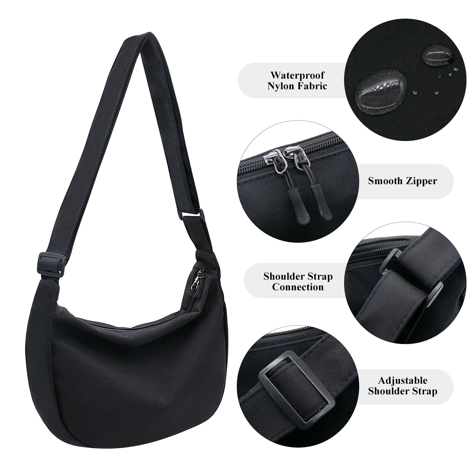 YAMEIZE Crossbody Bag for Women & Men - Adjustable Shoulder Strap Hobo Purse, Crescent Phone Bag, Dumpling Style Handbag - Perfect for Travel, Shopping & Daily Use