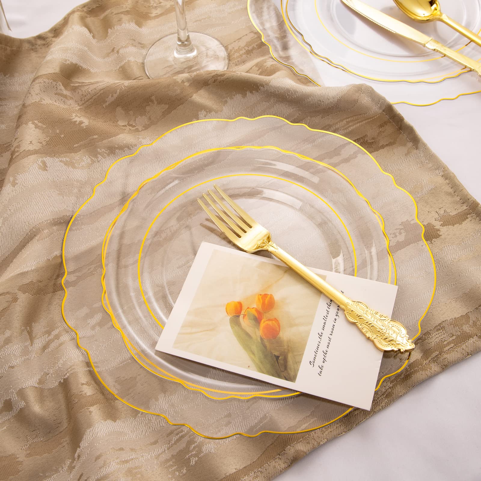 100-Pack Elegant Clear Plastic Plates with Gold Trim - Baroque Style Disposable Dinnerware Set for Weddings, Parties & Events (50x 10.25