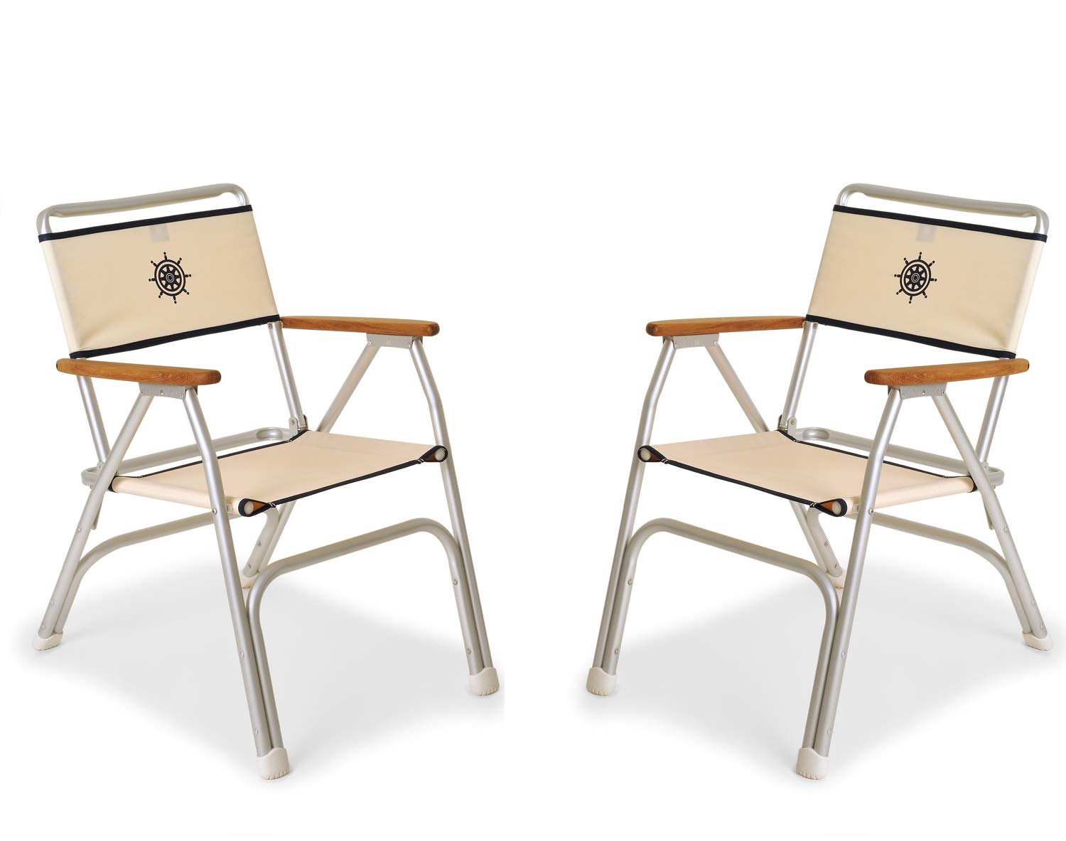 Premium White Folding Marine Boat Chairs - Aluminum & Teak Deck Furniture Set of 2 (M100W) for Yachts, Boats & Outdoor Waterfront Relaxation