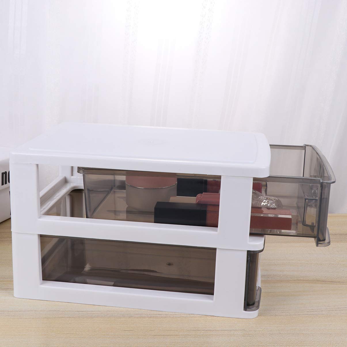 BESPORTBLE Double-Layer Plastic Storage Cabinet - Portable Multifunctional Drawer Organizer for Closet, Bedroom & Office (White Frame with Transparent Black Drawers) - Perfect for Home Organization & Small Space Storage Solutions