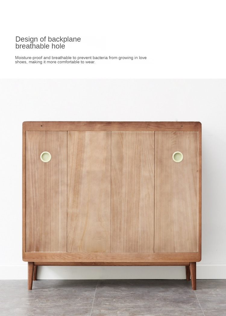 Solid Oak Wood Shoe Storage Cabinet - Modern Entryway Organizer with Ventilation Holes | Perfect for Small Spaces, Hallway, Mudroom & Apartment Entry