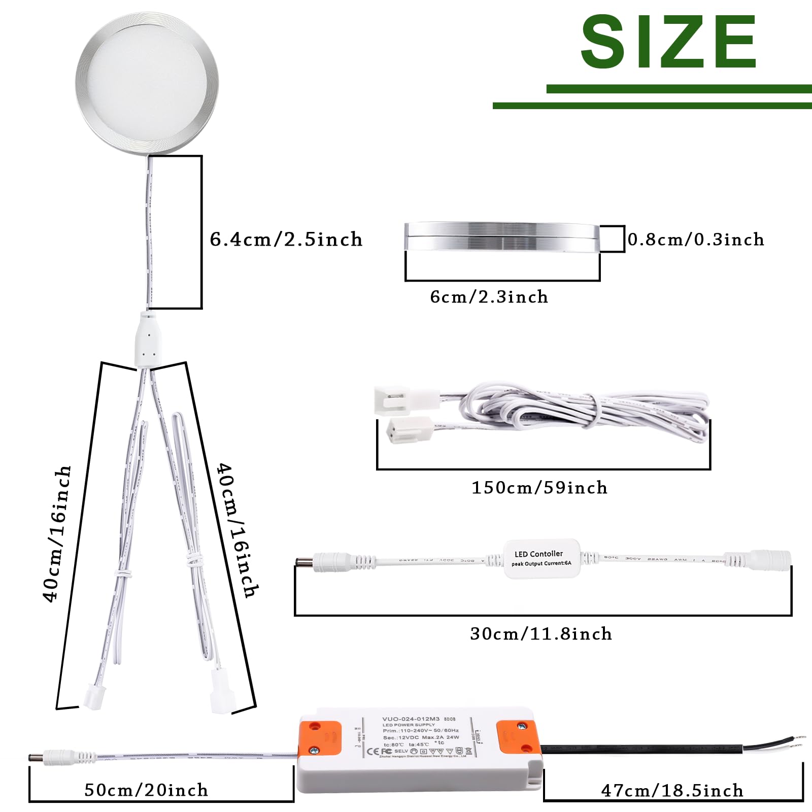 AIBOO Linkable Under Cabinet LED Lighting Kit - 12V Dimmable Puck Lights with Wireless RF Remote - Hardwired Installation - Daylight White (8 Lights) - Perfect for Kitchen Countertop, Bar, Bookshelf & Display Case Lighting