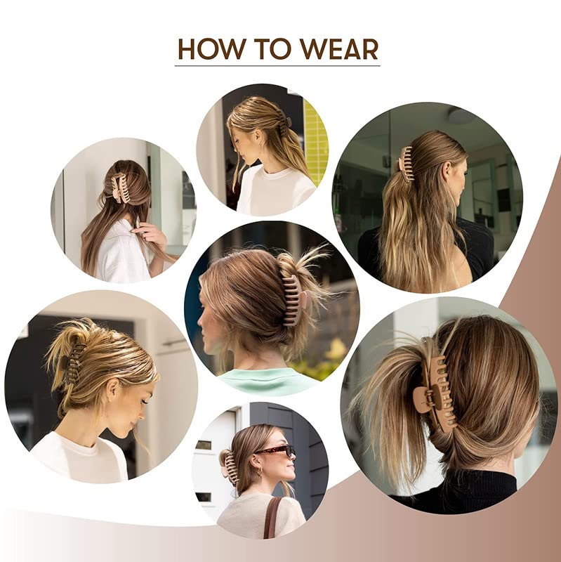 FAMEZA Matte Claw Hair Clips 4 Pack - Large Hair Clips for Thin Hair, Neutral Hair Claws for Women - Perfect for Updos, Ponytails & Everyday Styling