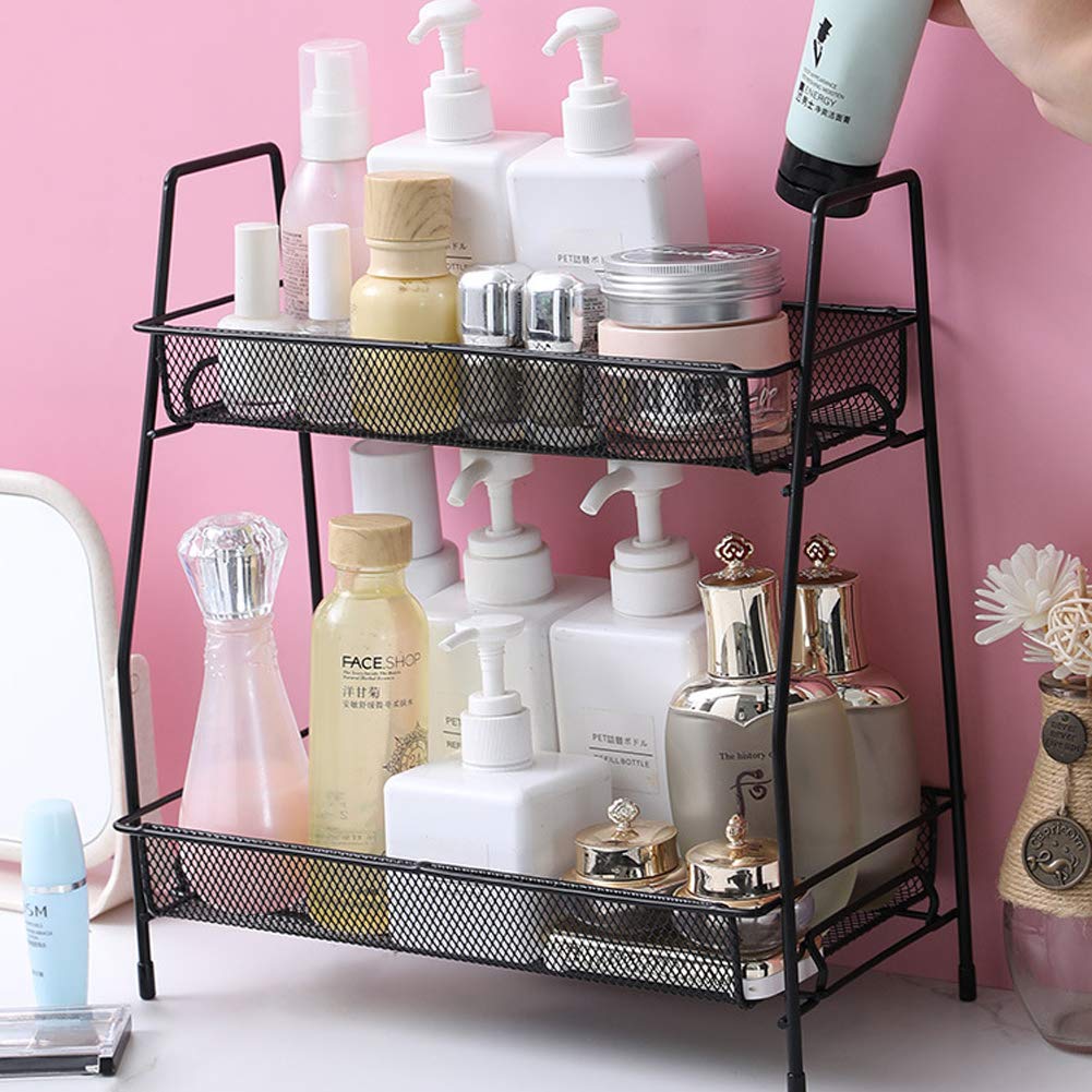 2-Tier Spice Rack Organizer - Countertop & Bathroom Shelf Organizer for Spice Jars, Sauce Bottles & Can Storage (Black) | Perfect for Kitchen Counter, Pantry & Bathroom Organization
