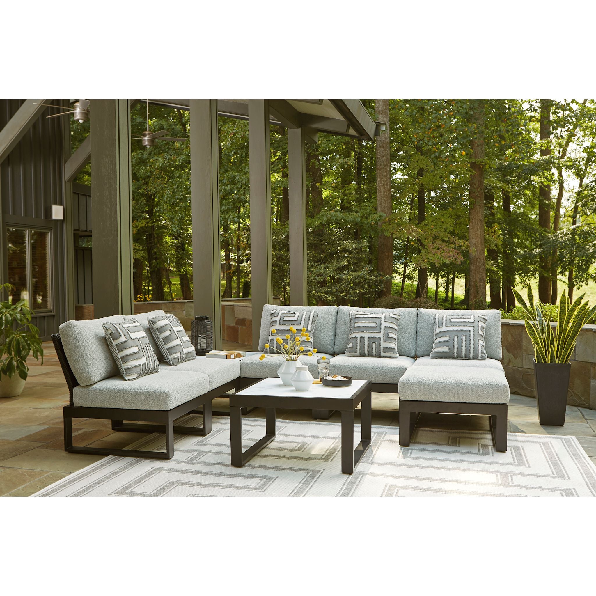 Beachloft 2-Piece Outdoor Modular Sectional Sofa Set - Water-Resistant Gray & Black Cushions - Perfect for Patio, Poolside, and Backyard Relaxation